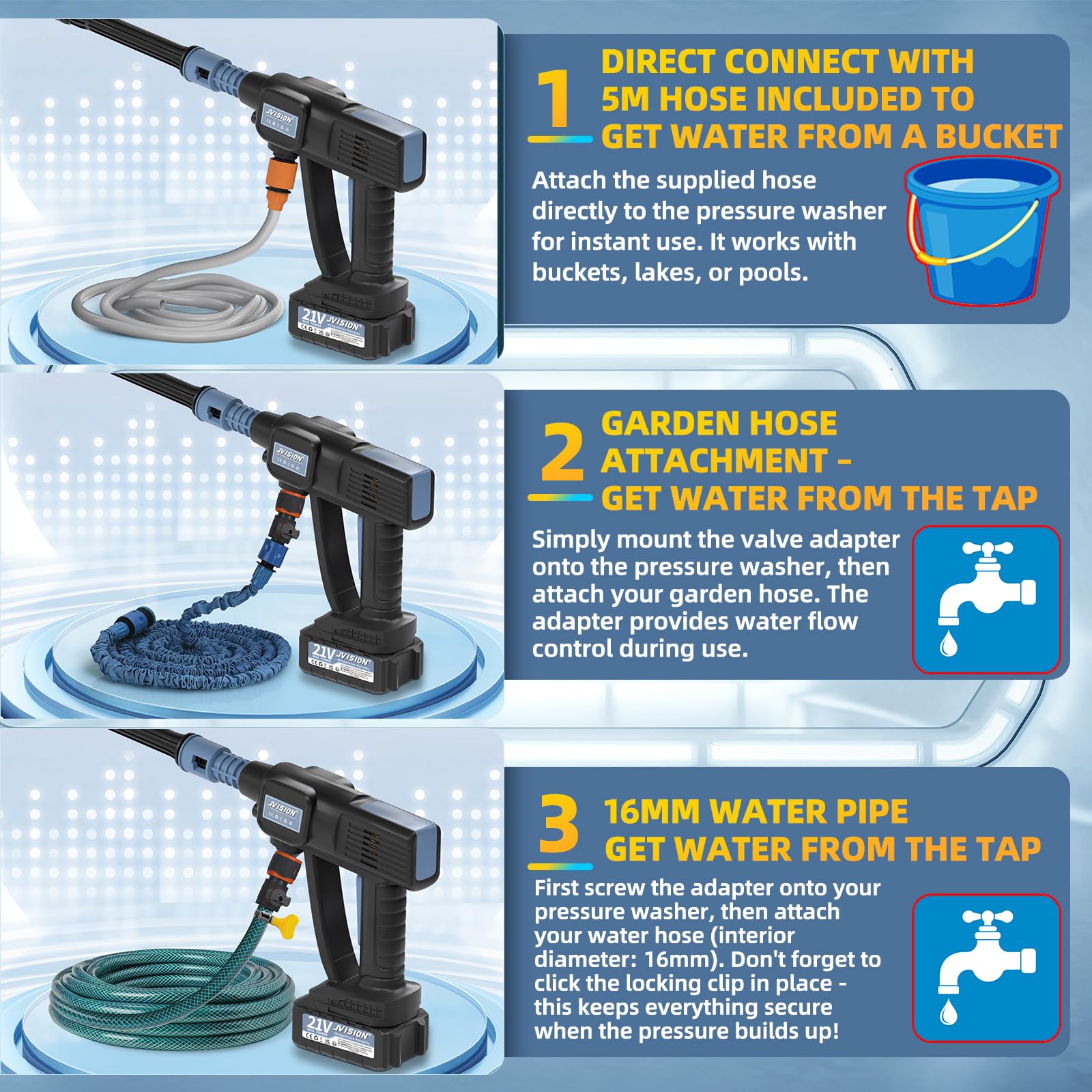 Cordless Pressure Washer, Portable Power Washer for Patio & Car, 6 in 1 Battery-Operated System with 5M Hose, Jet Wash Tool with Dual Batteries, High-Pressure Cordless Jet Cleaner — view 6
