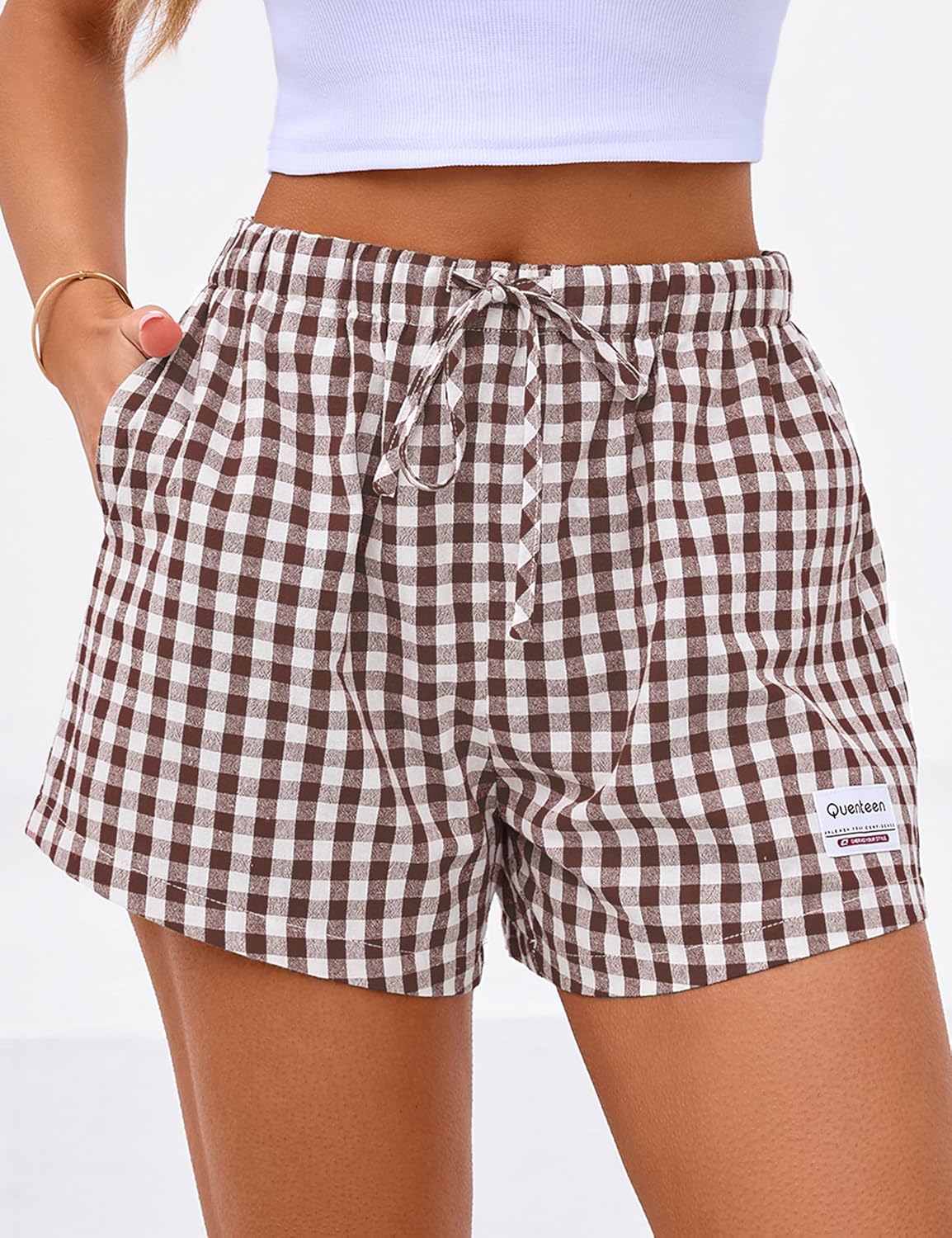 Quenteen Women's Boxer Shorts Summer Gingham Striped Drawstring Plaid Lounge Shorts Y2K Beach Bottoms - Image 5
