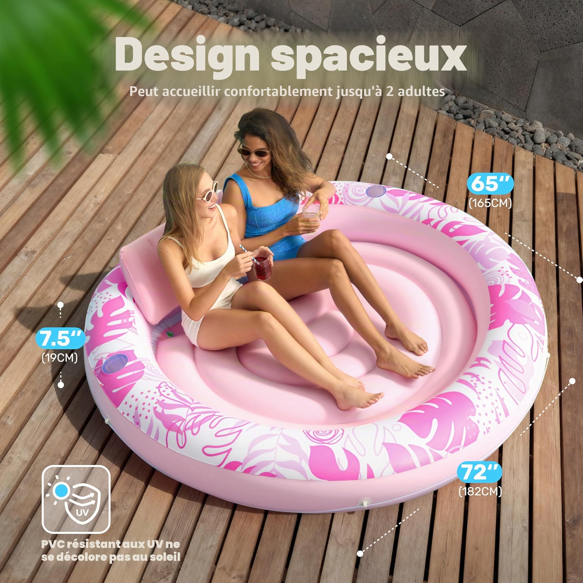 SLOOSH Flotteur de Piscine Gonflable de 182,9 x 165,1 cm pour Adulte avec Oreiller, Grand Radeau Flottant en Tissu de Luxe pour Bronzage, Bain de Soleil, Salon pour Piscine à balles, Cadeaux de fête