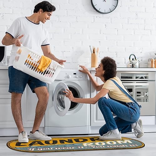 Miniatura 7 de Ottomanson Laundry Collection - Tapete largo con diseño de borde, texto Laundry (lavandería) y respaldo antideslizante de caucho, 2x5, 20 x 59
