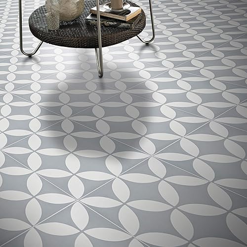 Miniatura 3 de Moroccan Mosaic & Tile House CTP07-10 Amlo - Azulejo de cemento hecho a mano, 8 ''X8'', grisblanco