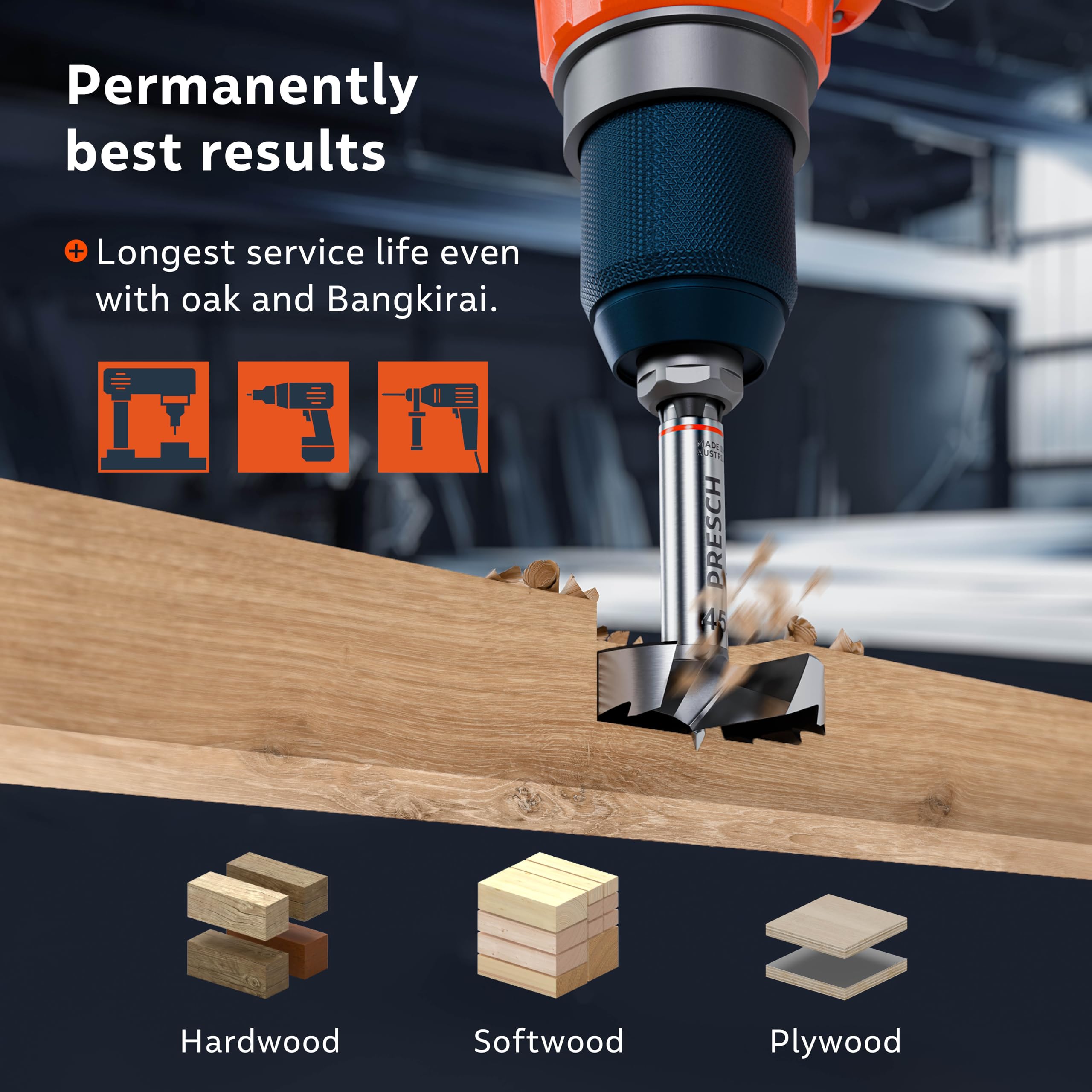 Presch Forstner Drill Bit diameter 45mm, drill bit for wood with high-precision centering point for perfect round holes - Image 4