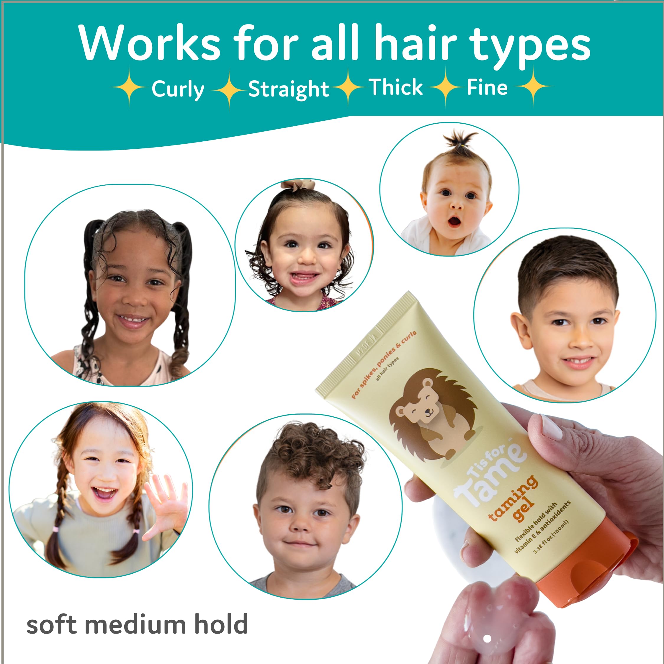 T is for Tame - Dziecięcy żel do stylizacji włosów, All-Natural Alcohol-Free Hair Gel dla dzieci i maluchów, 2023 data uruchomienia (3,38 Fl Oz Opakowanie 1)
