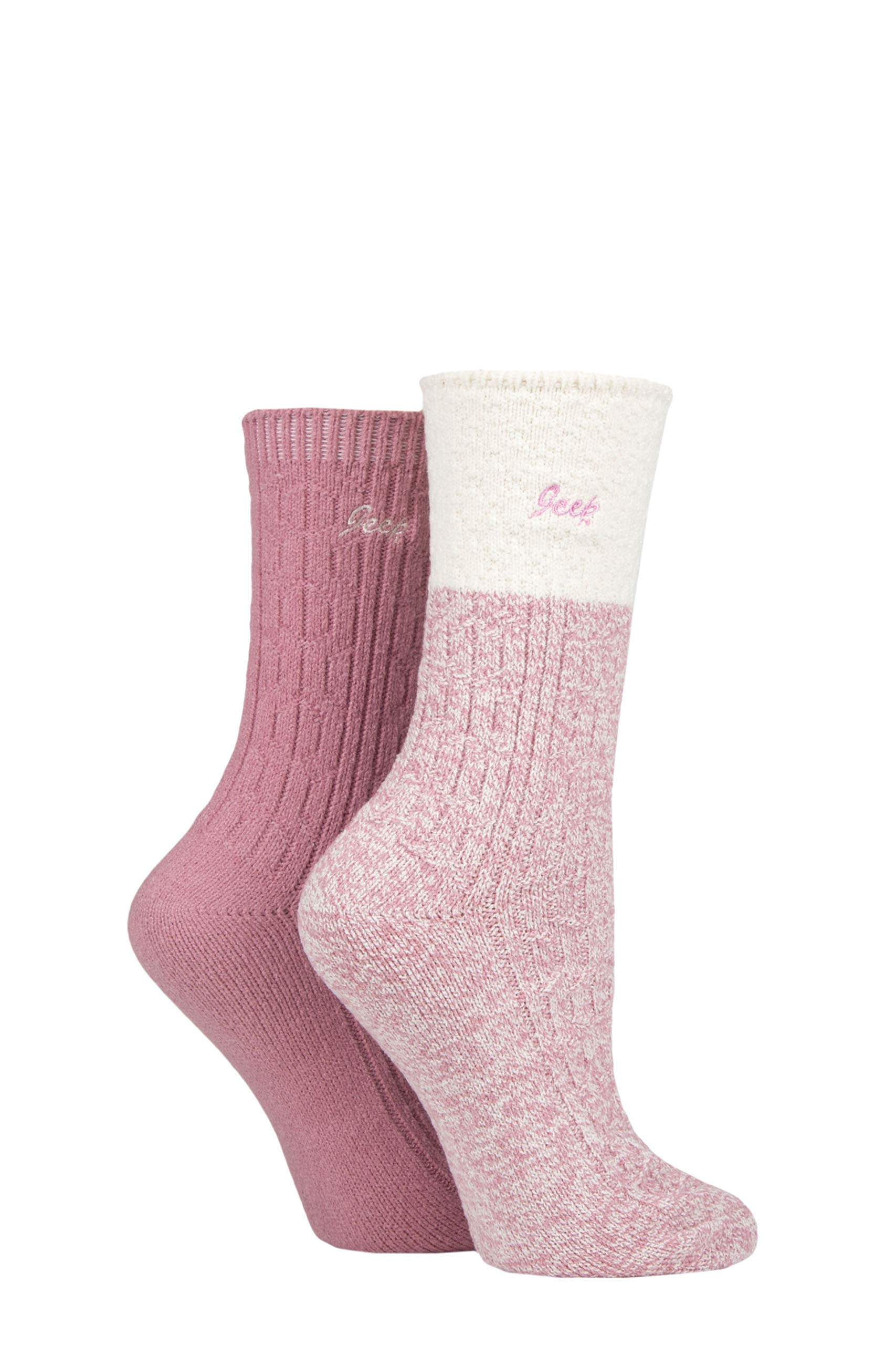 Jeep Women's Rose / Cream Super Soft Cable Knit Boot Socks Pack Of 2 Rose/Cream 4-8