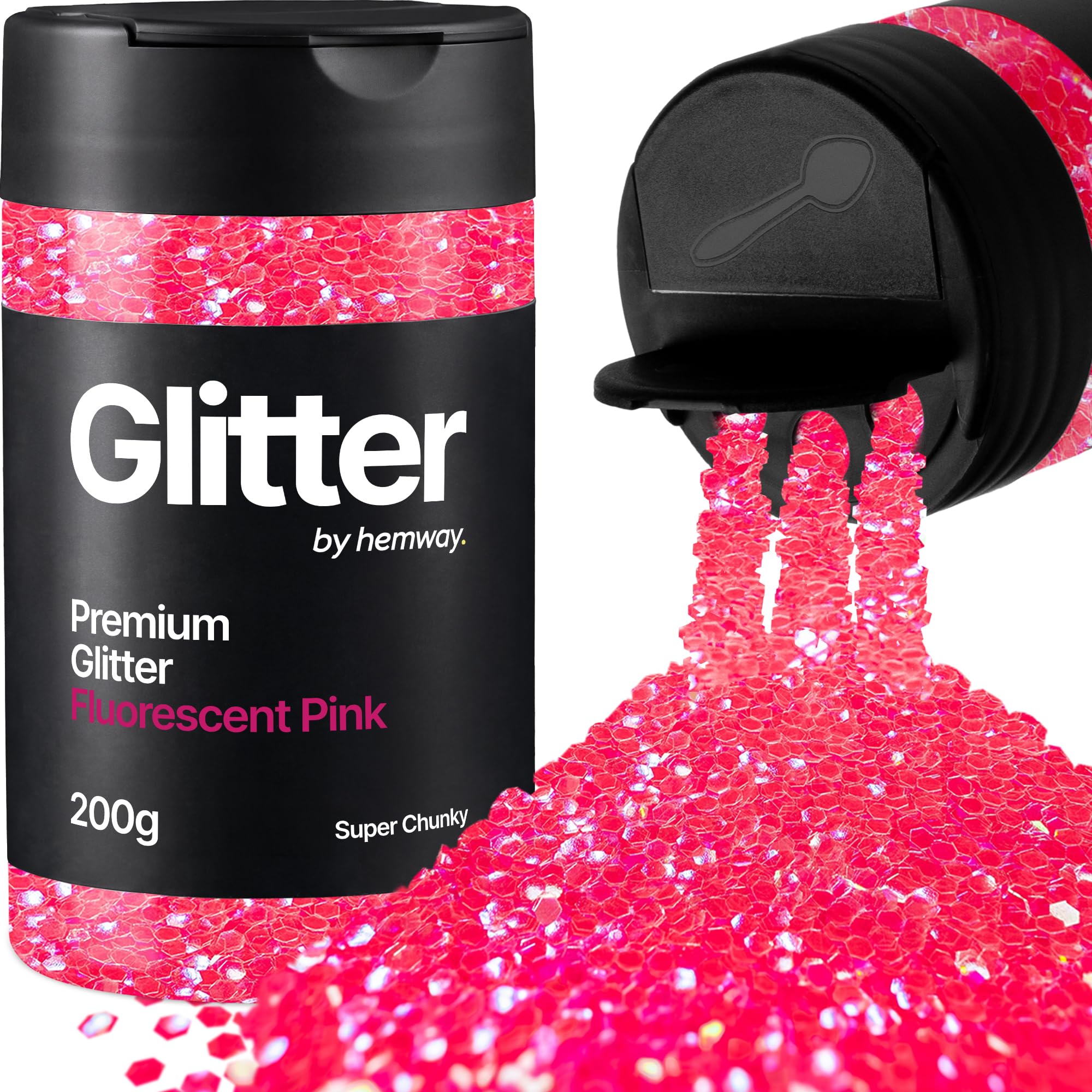 Hemway Fluorescent Pink Glitter Shaker, 200g Super Chunky Glitter for Crafts Metallic Flake Sequins for Resin & Epoxy Crafts for Decorating, Halloween, Christmas, Nail, Face, Art โ image 1