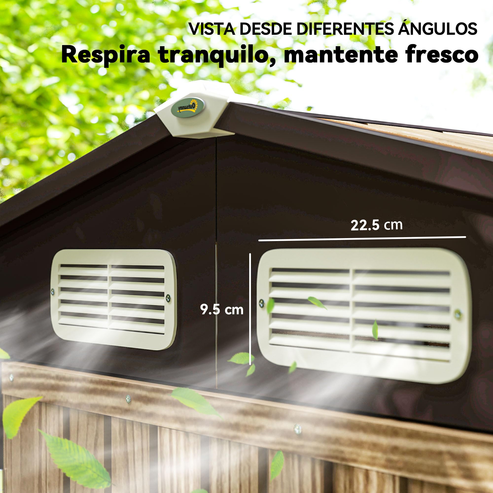 Outsunny Caseta de Jardín Exterior, 2,27 m² 190x131x188 cm, Cobertizo de Jardín Exterior Metálico con 2 Ventilaciones, Puerta con Cerradura, para Almacenamiento de Herramientas, Roble