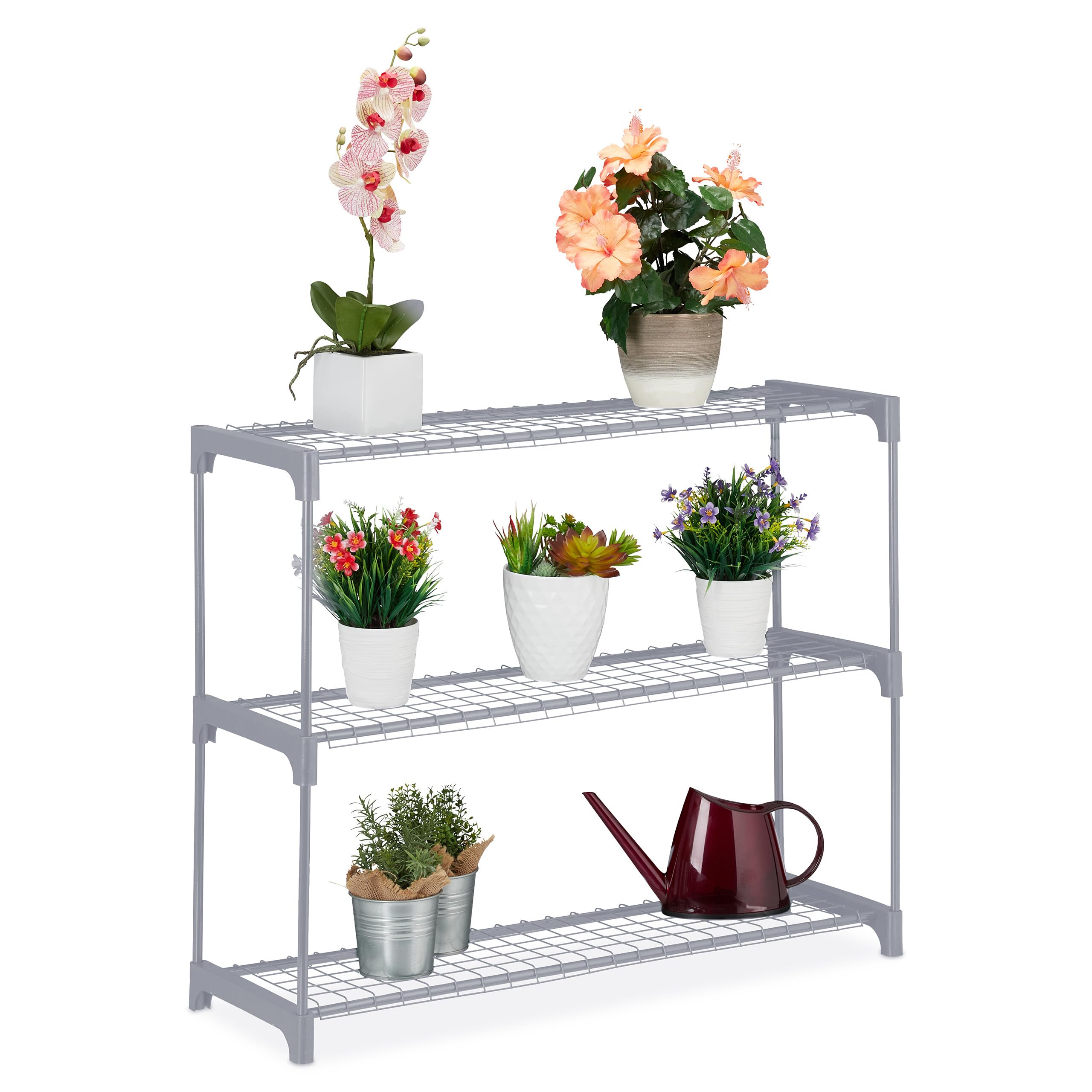 Relaxdays Grey Plant Rack, 3, Stand For Flowers & Pots, Metal & Plastic, Hwd: 72X91x28 Cm, Shelving For Herbs, Steel