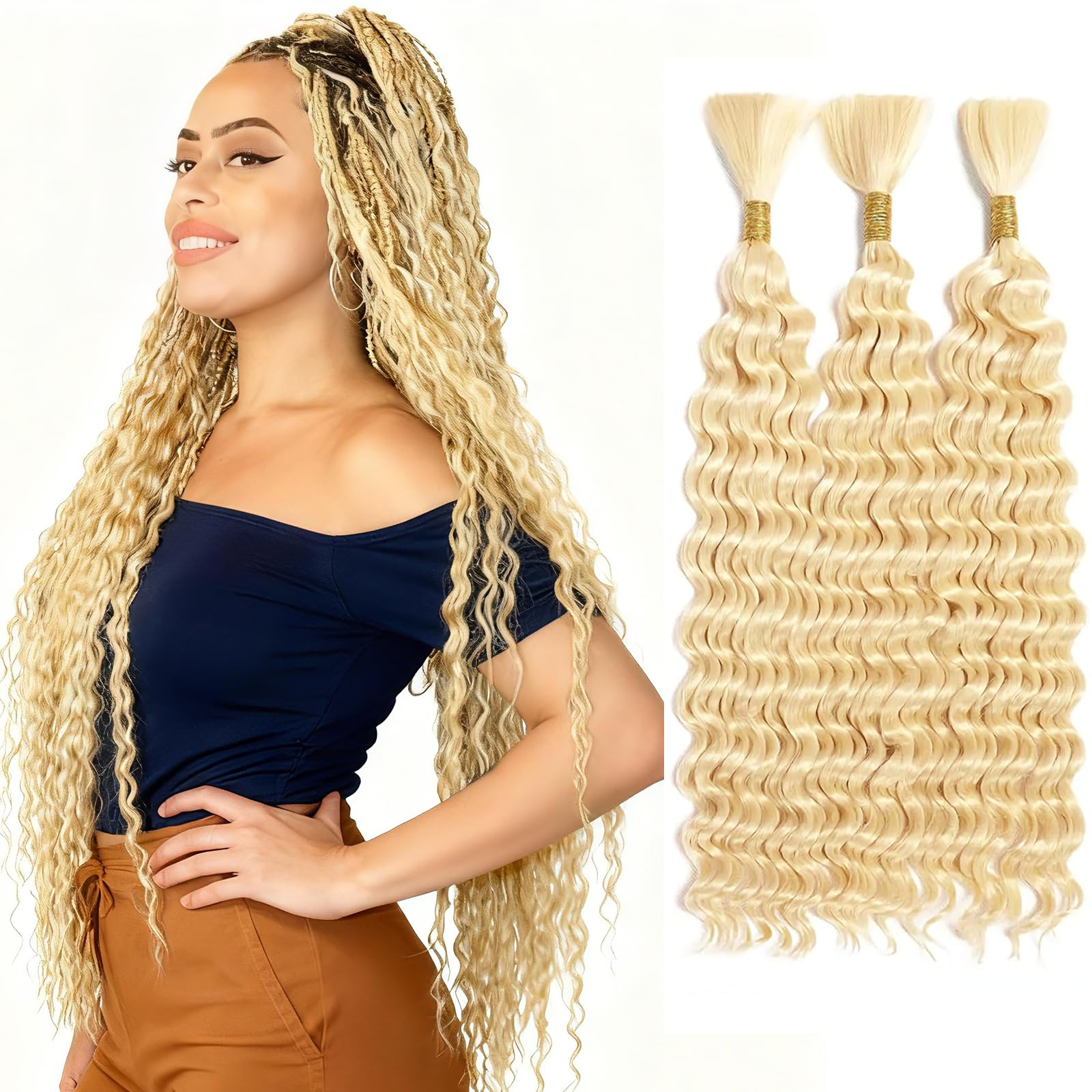 Photo 1 of #613 Human Braiding Hair for Boho Braids 20 Inch Deep Curly Wave Bulk 150g
