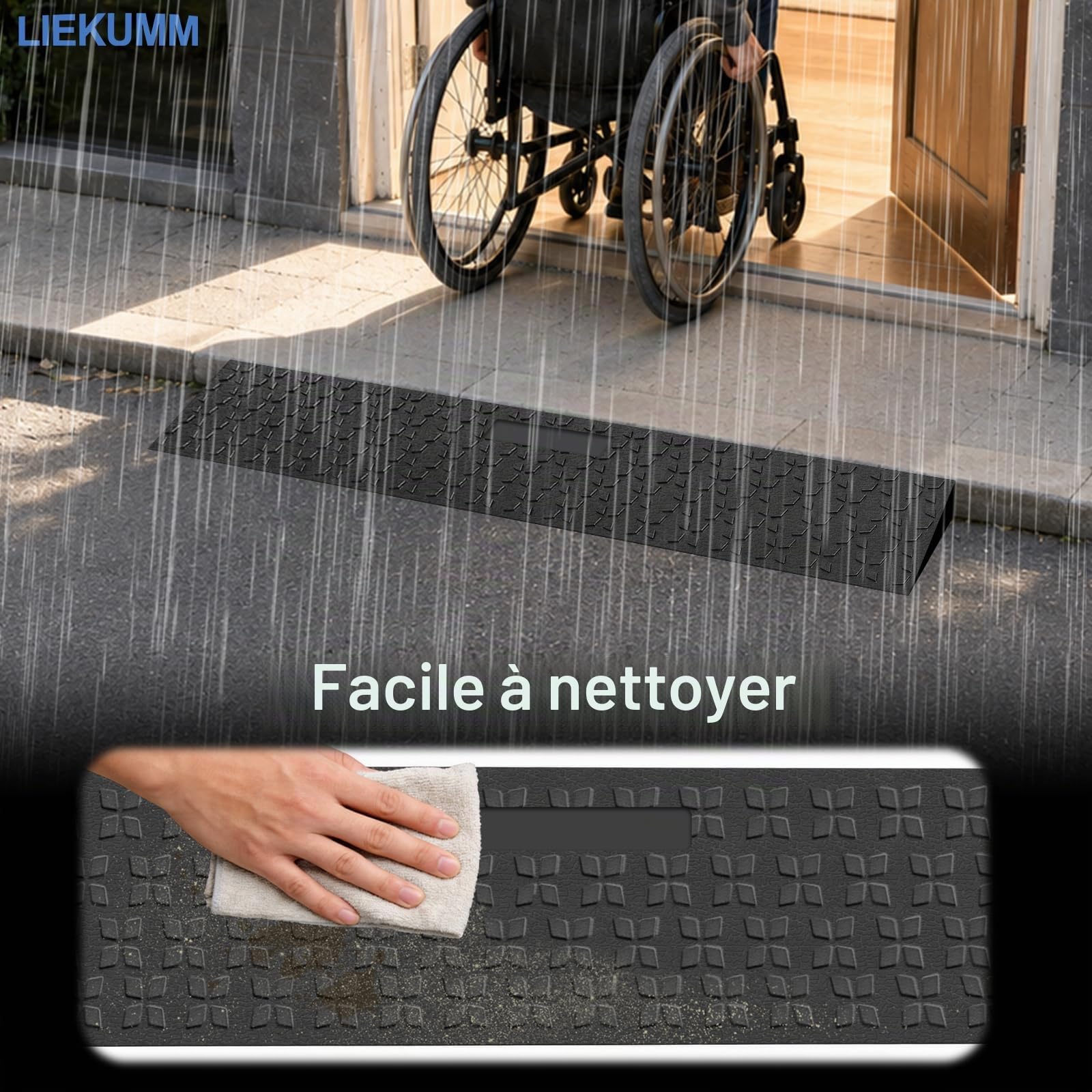 LIEKUMM Rampe de porte en caoutchouc, hauteur 4 cm, antidérapante, avec motif étoile en polaire, charge maximale de 650 kg, pour ouvertures de portes, marches, trottoirs, scooters
