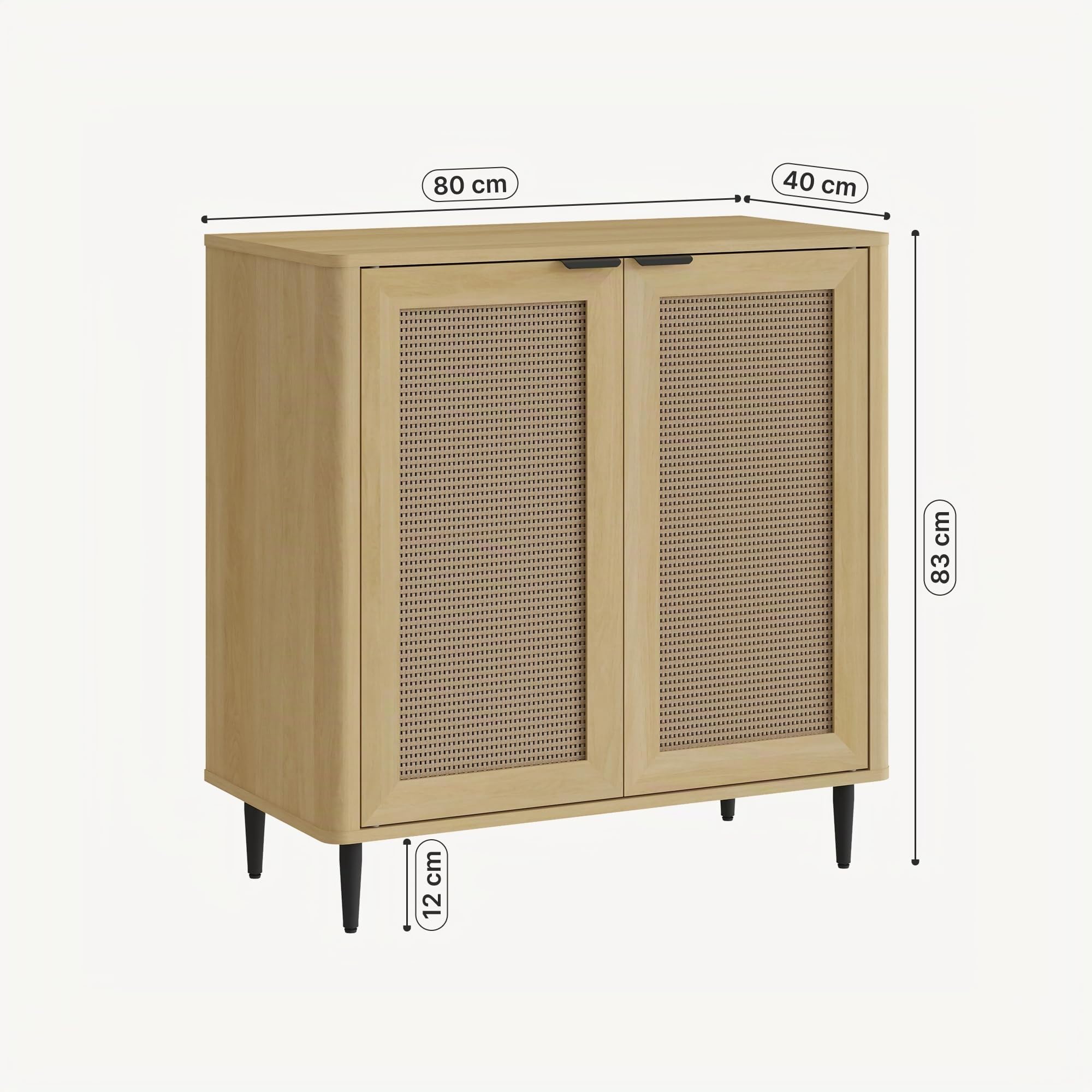 [en.casa] Buffet Design Intemporel avec 2 Portes 2 Compartiments Vaisselier Meuble de Rangement pour Salon Salle à Manger MDF Tressage Synthétique 83 x 80 x 40 cm Effet Chêne Aspect Rotin Noir