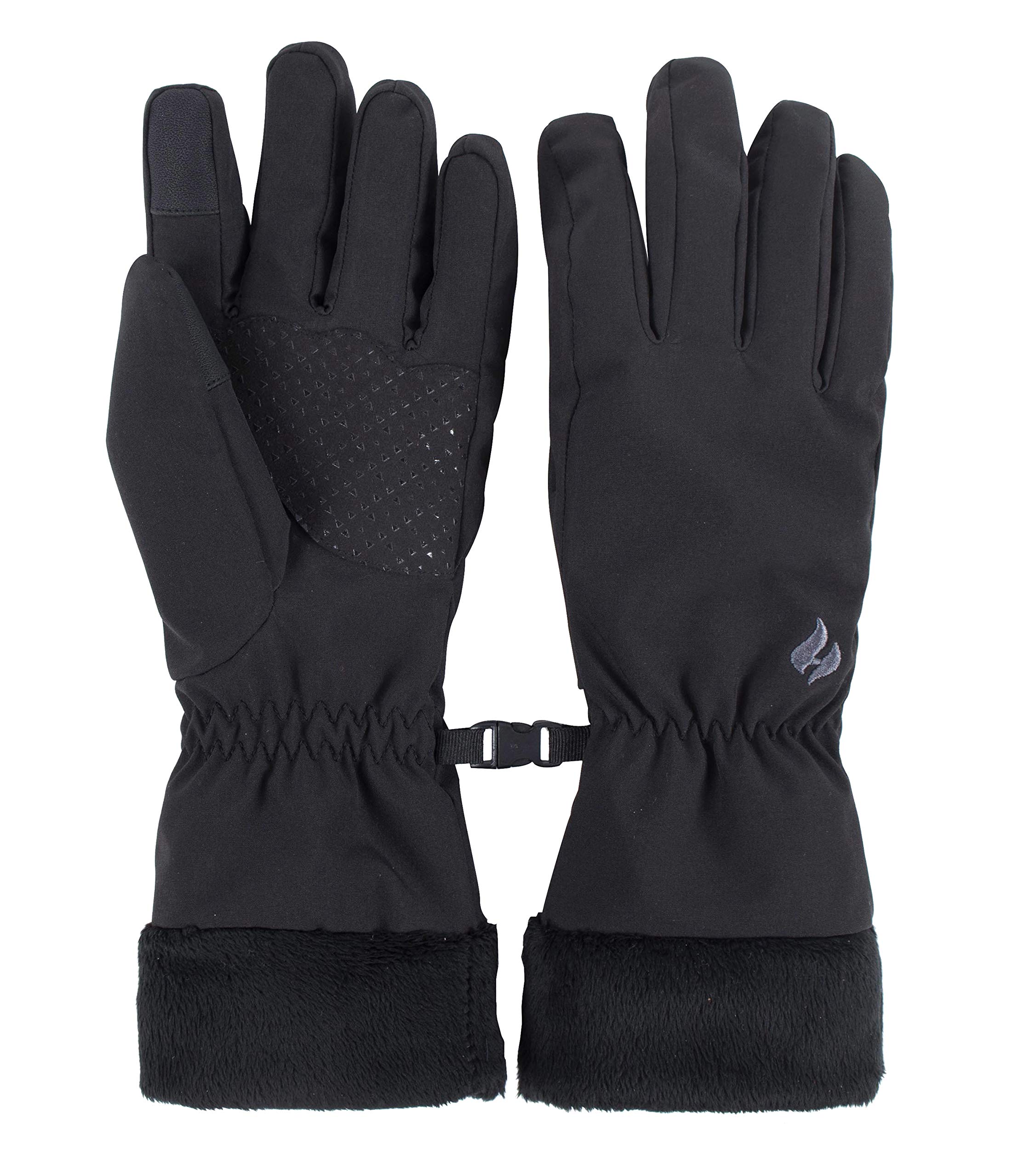 HEAT HOLDERS Womens Kenai Soft Shell Waterproof Wind Resistant Gloves (S/M, Black)
