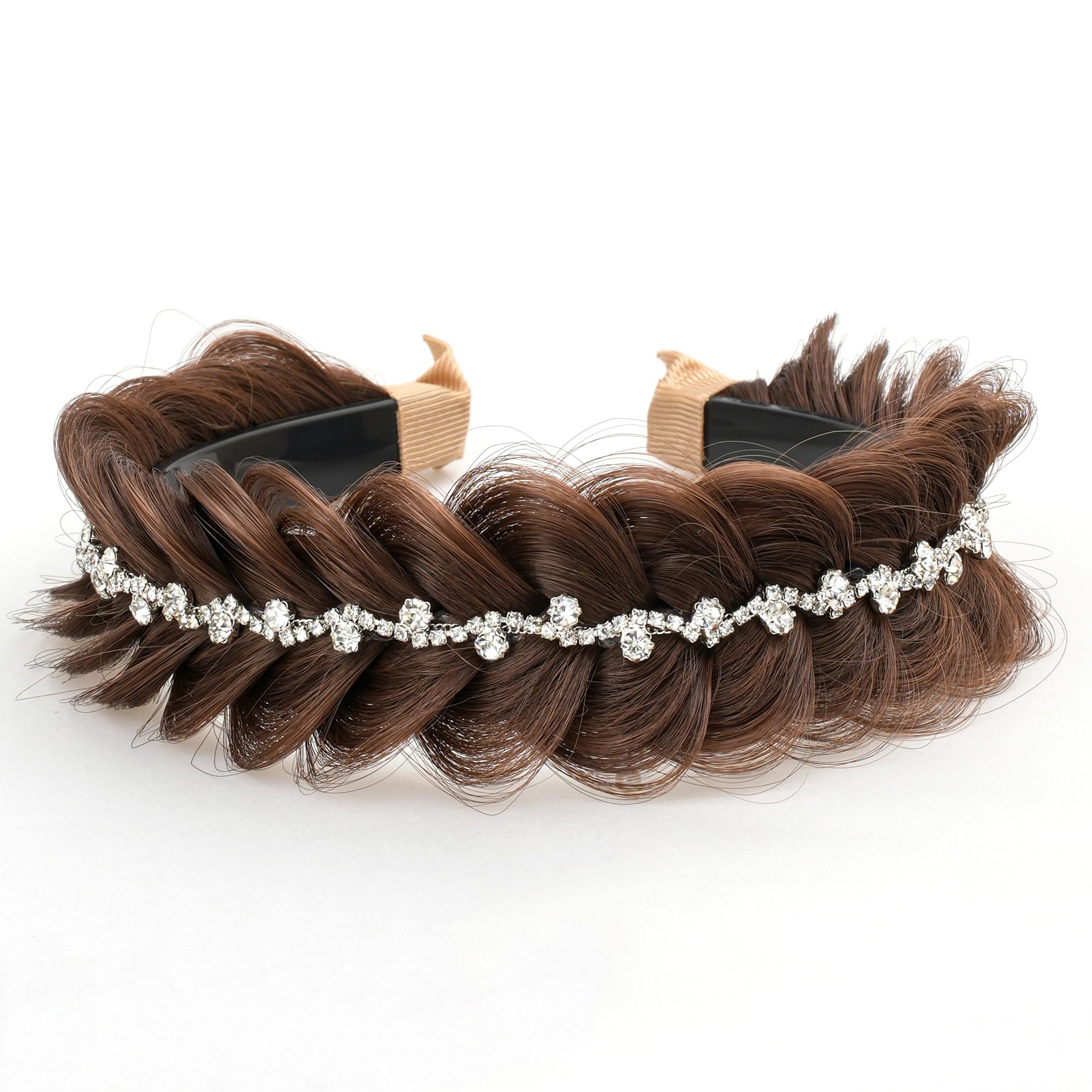 TOECWEGR Wide braided headband with teeth, synthetic braided headband, braided fish tail with crystal embellishments - Image 2