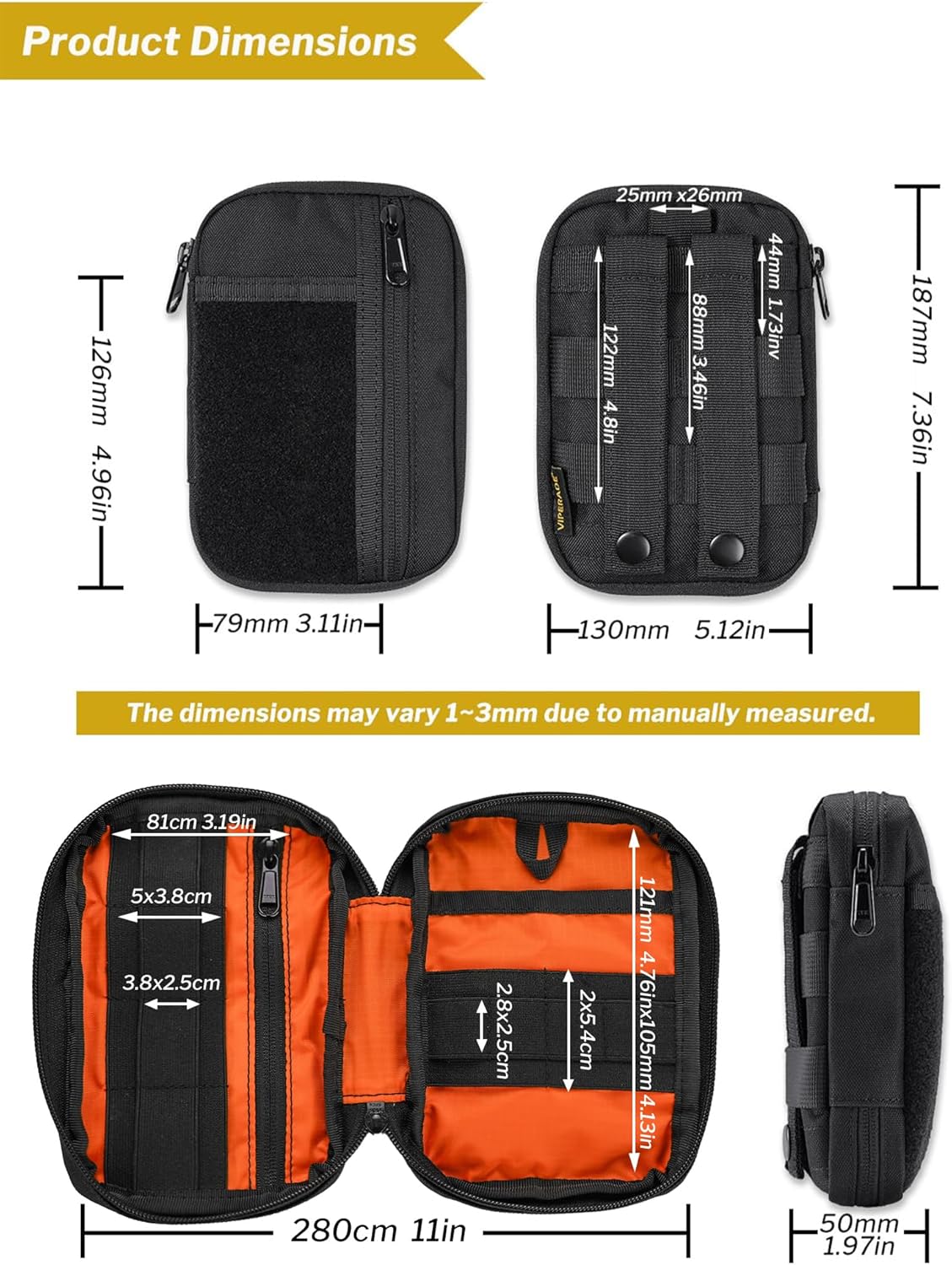 VIPERADE VE30 Molle Pouches Small EDC Pouch,Compact Belt Pouch for Men,EDC Pouch Pocket Organiser with Patches Area,Adjustable Molle Backpack Pack Pocket for Camping Bush Craft/Hiking/Traveling - Image 5