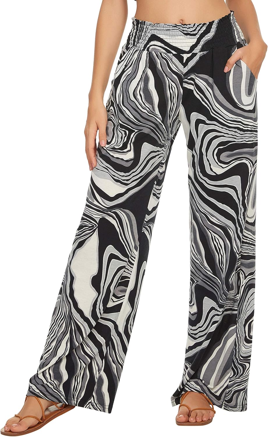 Urban CoCo Women's Boho Palazzo Pants Wide Leg Beach Pants High Waisted Lounge Pants with Pockets