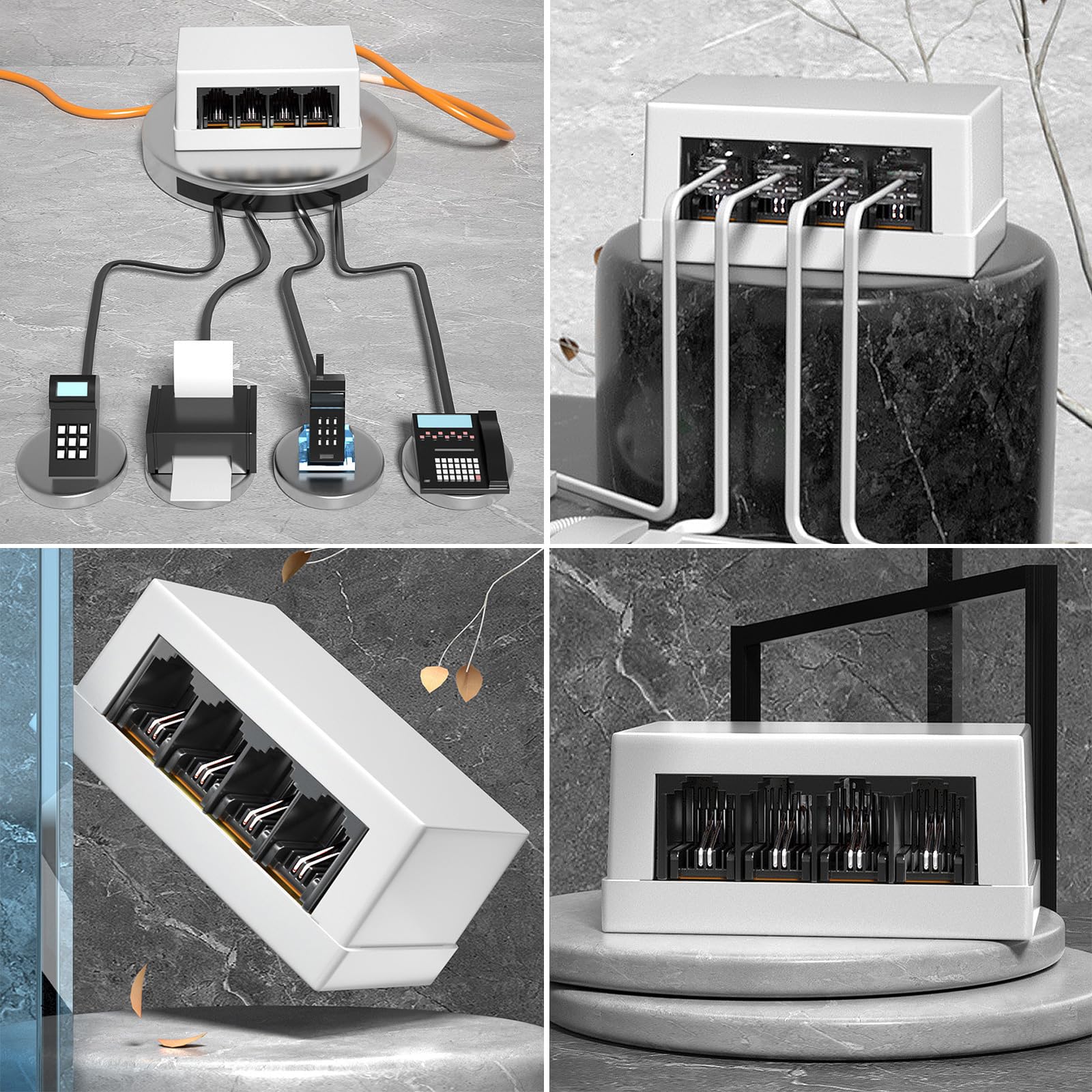 Haoyull 4-Way RJ45 to RJ11 Adapter d to Telephone Converter for Home and Office Use for Clear and Communication