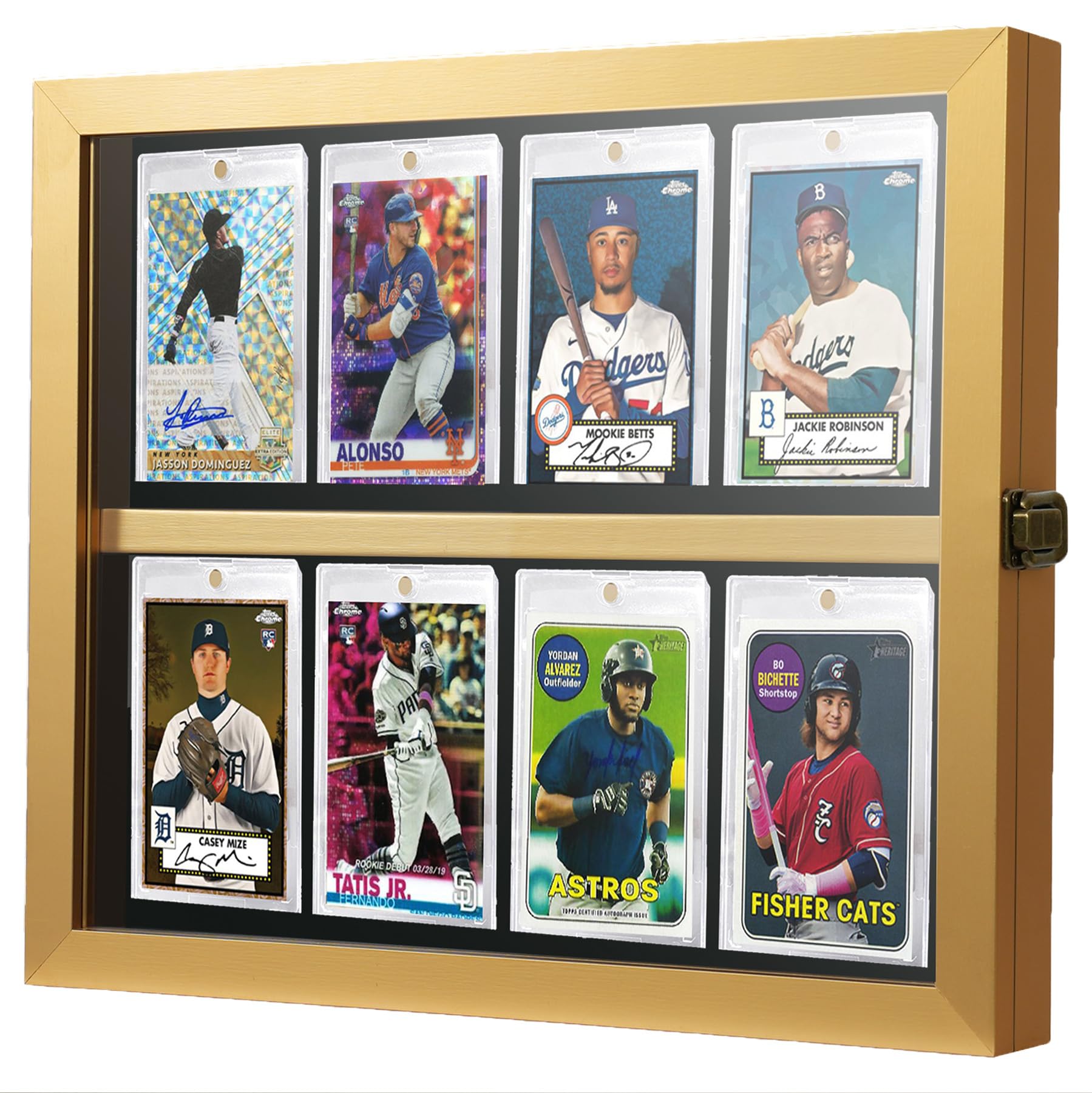 Baseball Card Display Case, 8-Slot Graded Card Display with Lockable Graded Card Wall Display with HD Tempered Glass for Sports and Pokemon Cards, PSA Slab Display Frame for Wall, Gold