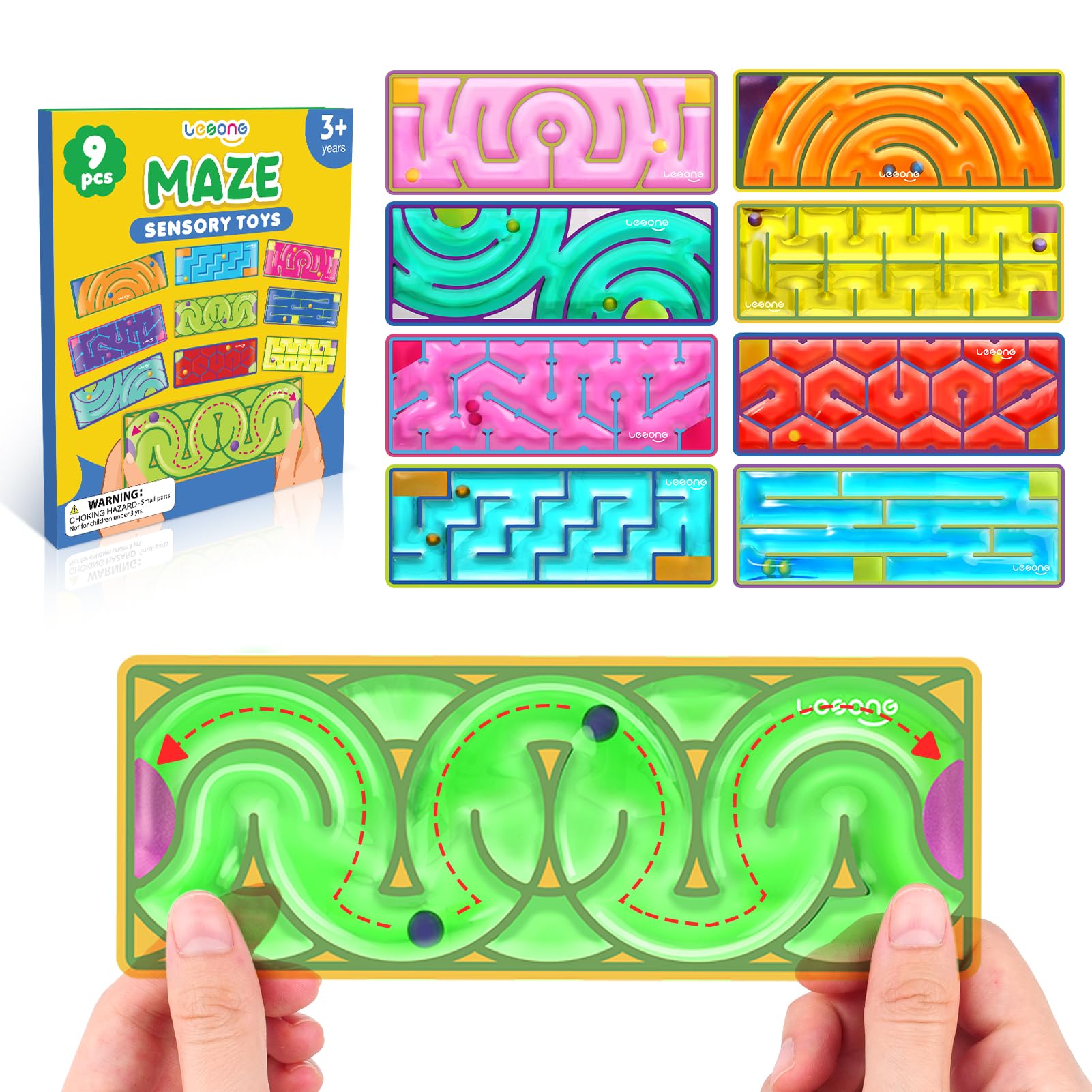 LESONG Sensory Fidget Toys for Kids: 9 Pack Squishy Gel-Filled Sensory Maze - Bulk Fidgets for Classroom Prizes Calm Down Corner Party Favors - Quiet Fidget Toys for Autism ADHD Special Needs Calming