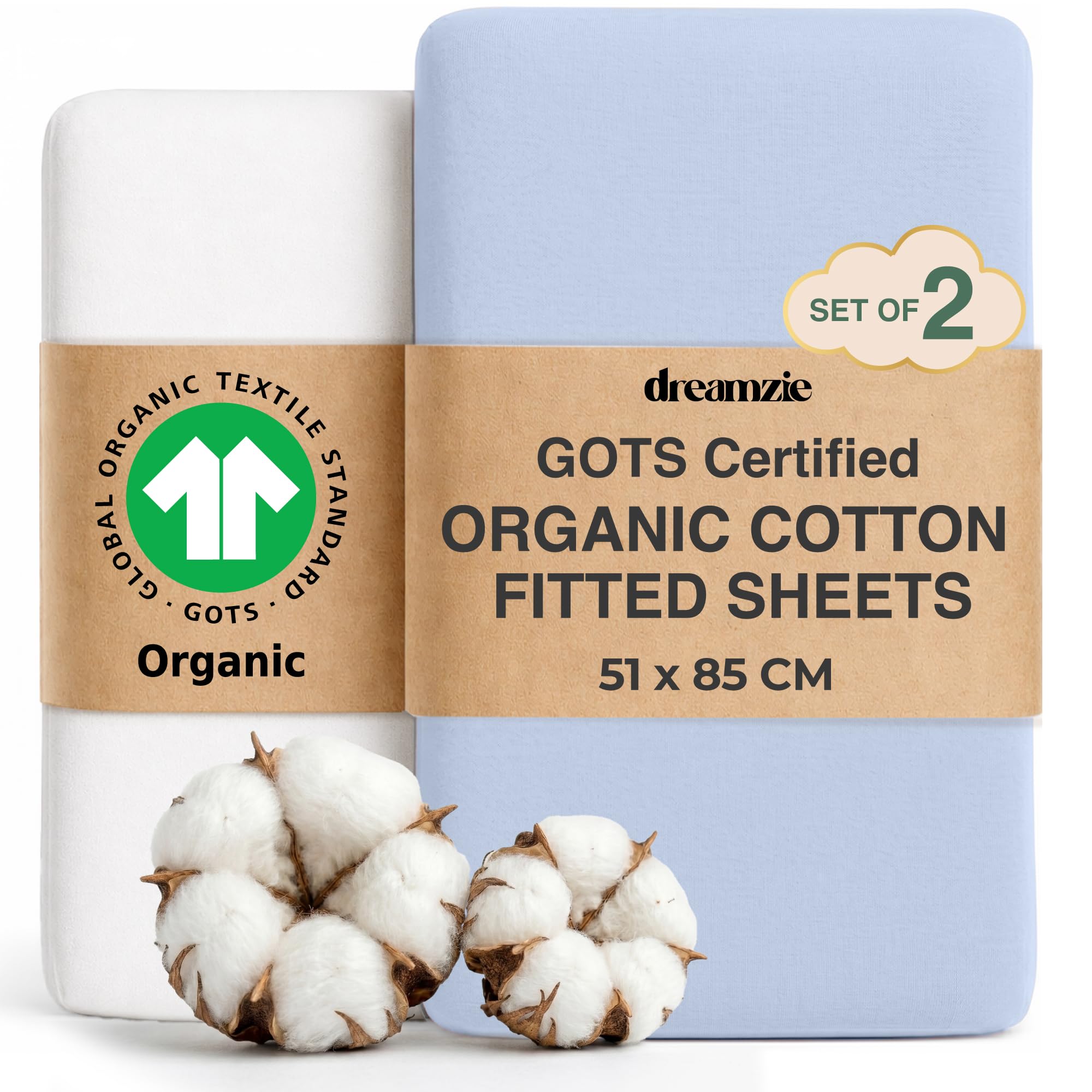 Dreamzie - Next To Me Crib Sheets - 100% Organic Cotton - 85x51 - Set of 2