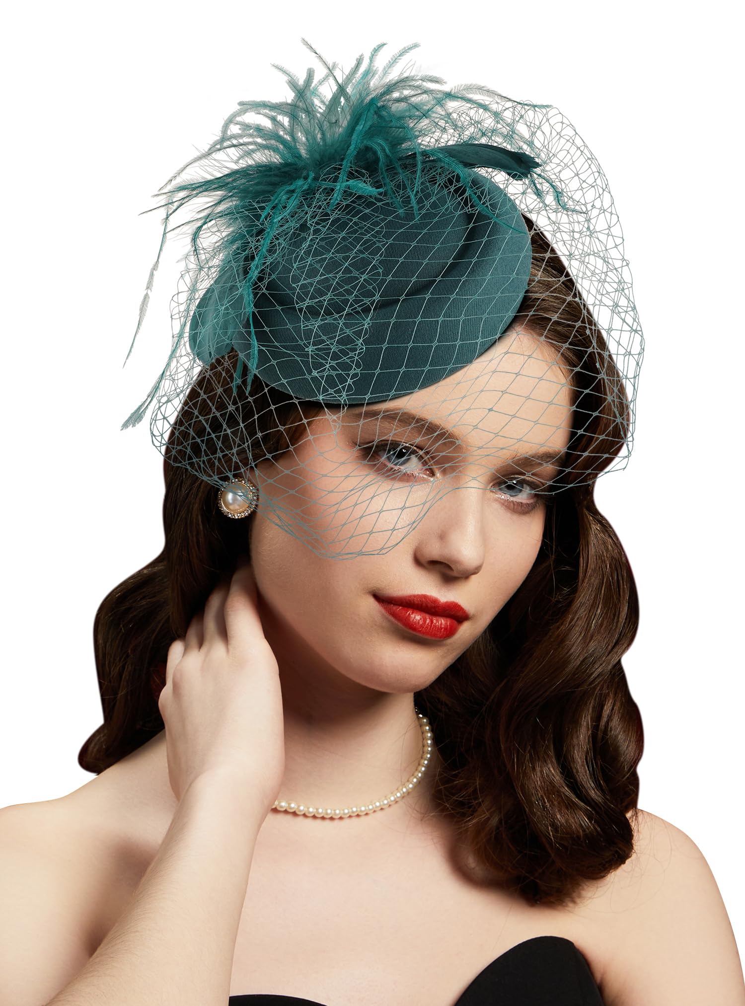 Fascinators Hats 20s 50s Hat Pillbox Hat Cocktail Tea Party Headwear with Veil for Girls and Women