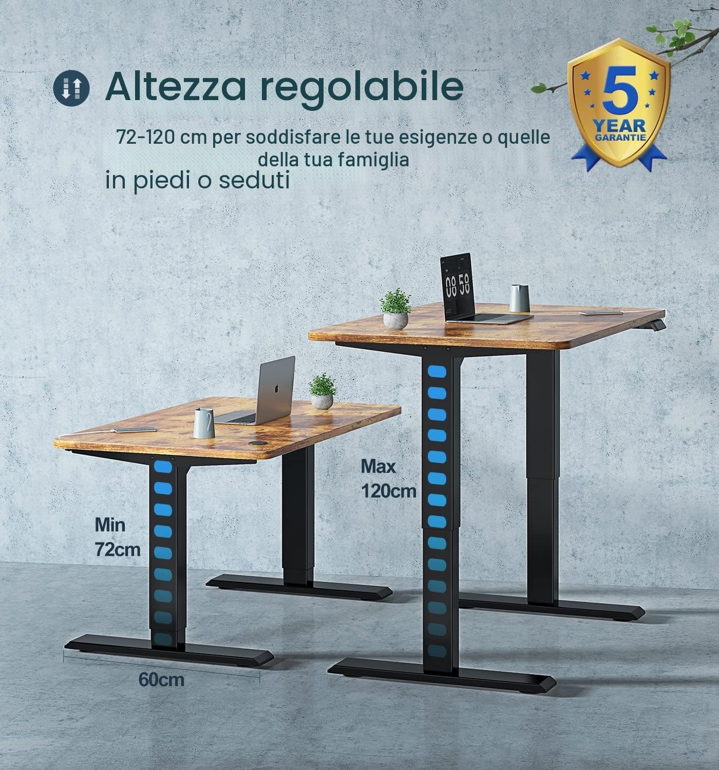 MAIDeSITe Scrivania Regolabile in Altezza, con un' altezza regolabile compresa tra 72 e 120 cm, dotata di 2 motori potenti e 4 tasti di memoria - T2 Pro