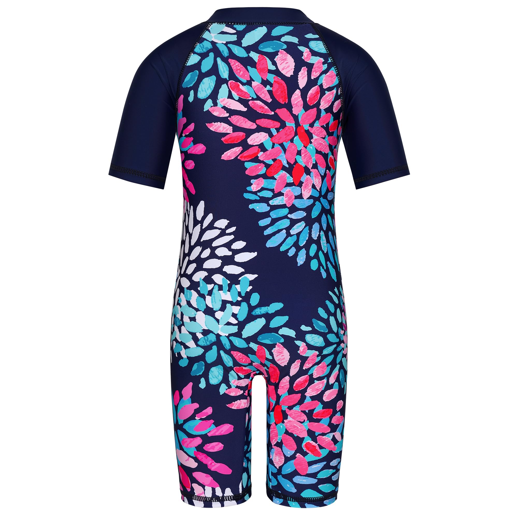 HUAANIUE Mädchen Badeanzug 2-12 Jahre, Einteiler mit UV-Schutz UPF50+, Kurzarm, Front-Reißverschluss, Bunte Druckmuster ideal für Schwimmen & Strand