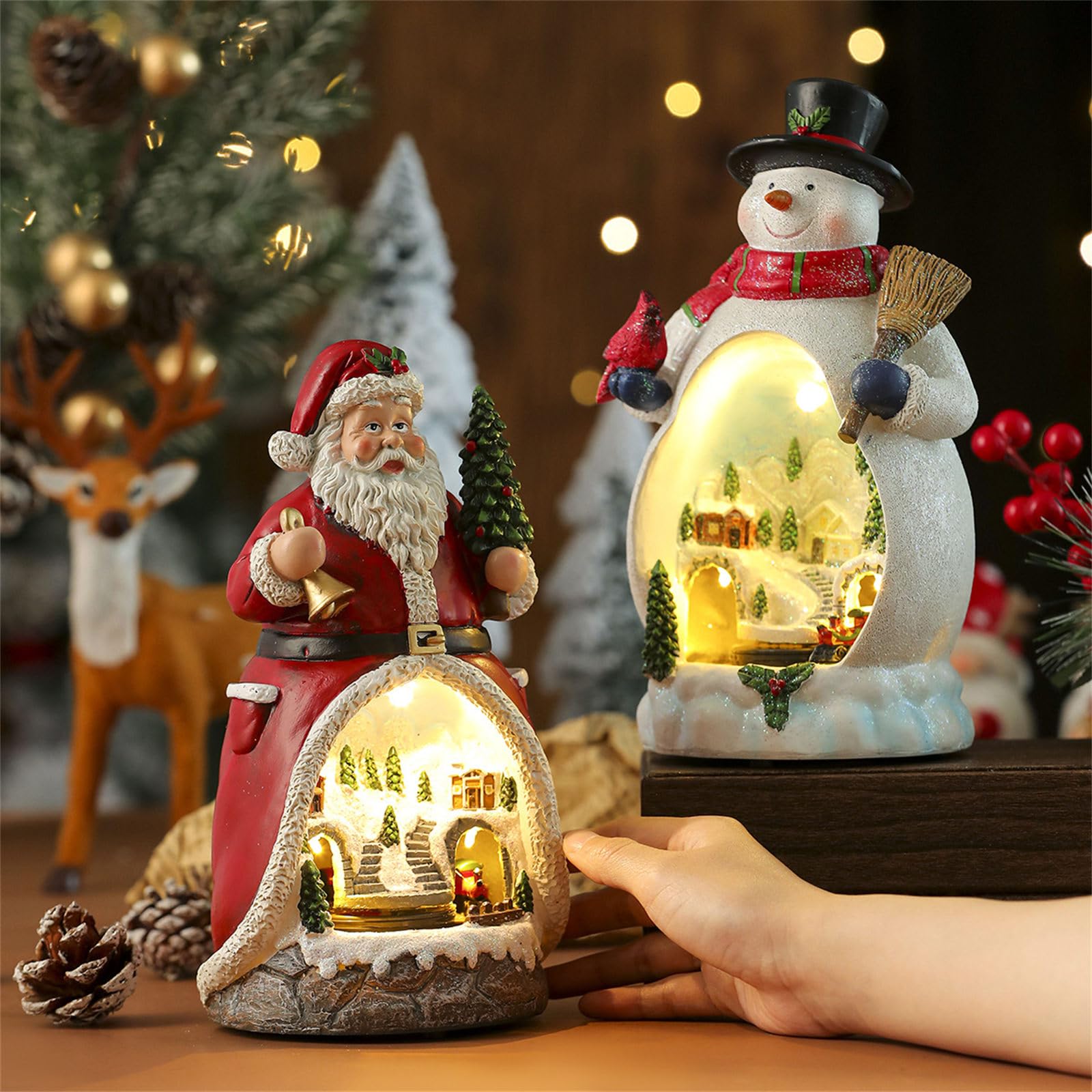 Figurina Cabina Natalizia Scatola Musicale Musica in Resina con Treno Rotante per la Decorazione Domestica Musica Regalo Compleanno