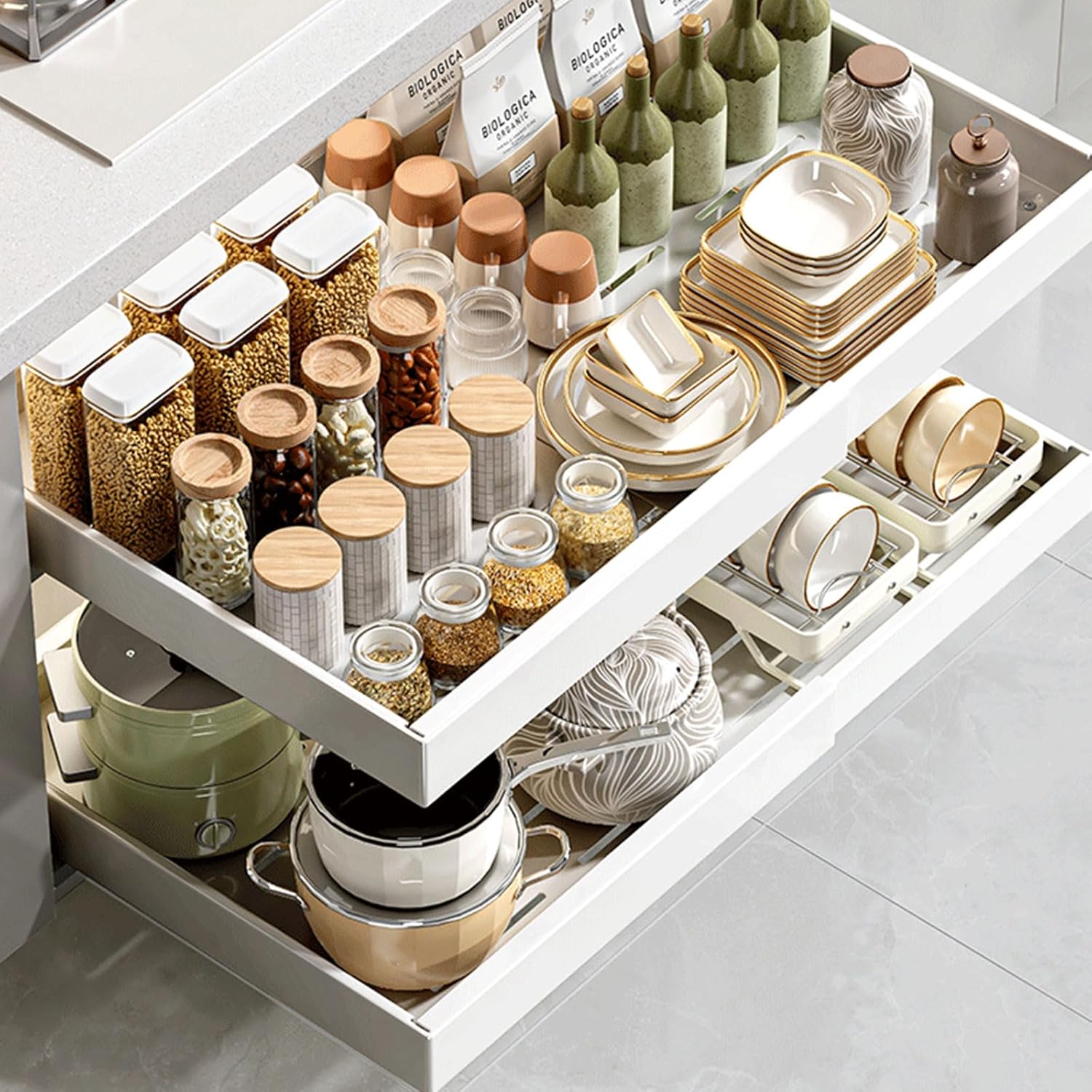 Pull Out Cabinet Organizer, Expandable(7"-11") Slide Out Cabinet Organizer, Pull Out Drawers for Cabinets, No Drilli with Adhesive Nano Film for Kitchen Pantry Shelves, Bathroom