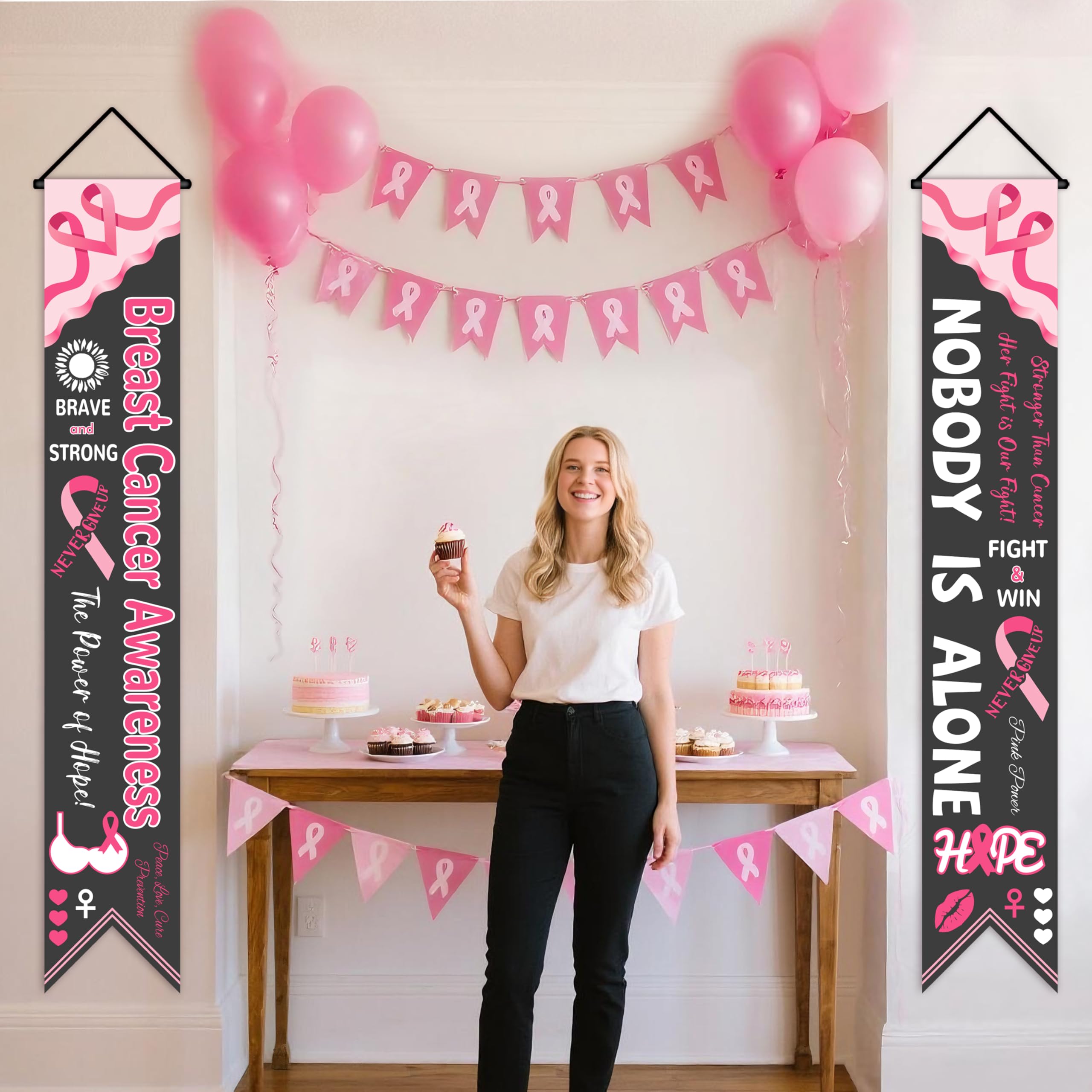 Breast Cancer Awareness Decoration Banner, Pink Ribbon Breast Cancer Banner Decor - Image 4
