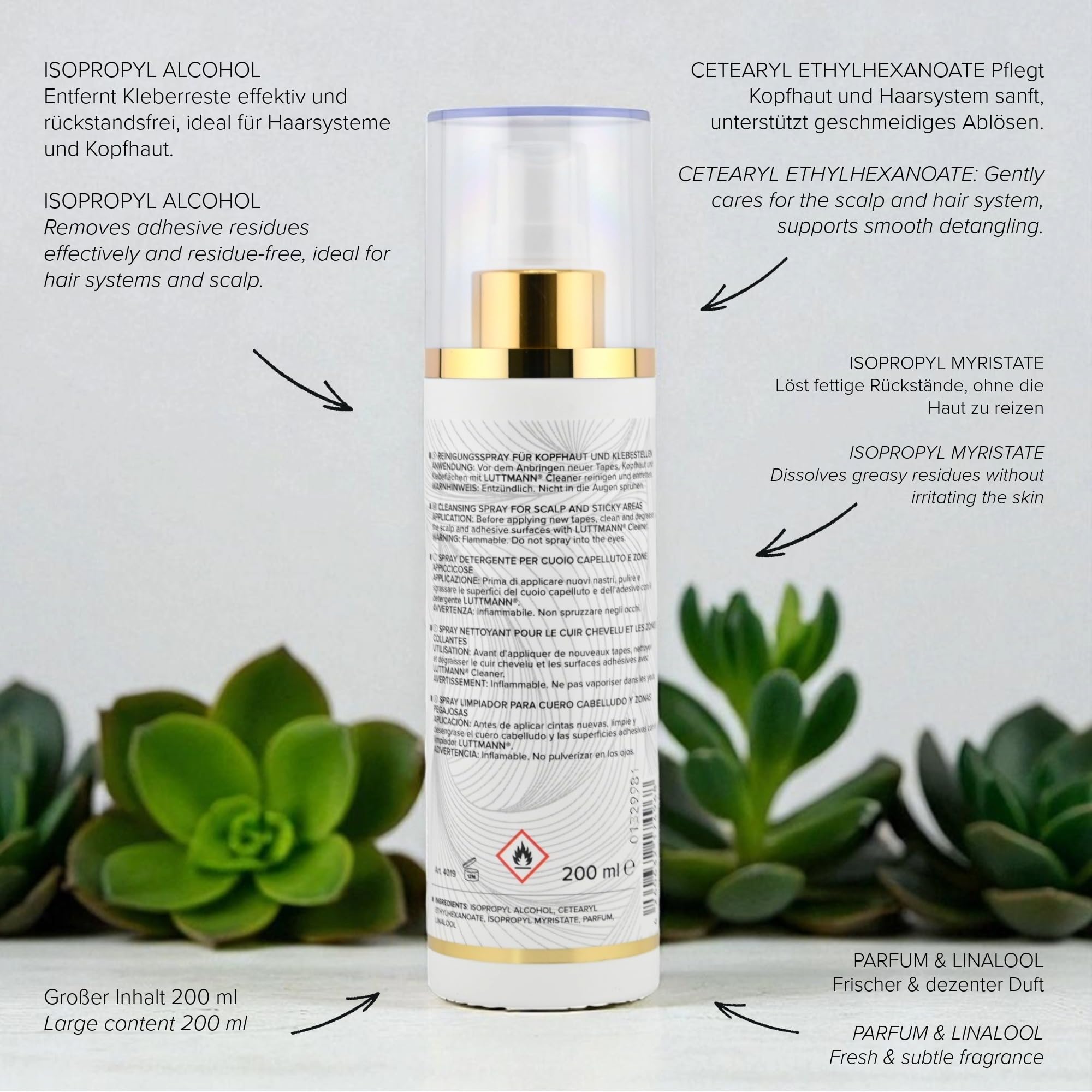Cleaner Solvent 200 ml Tape Extensions Bonding Solvent - Spray removedor/limpiador para el cuero cabelludo y las zonas de pegado - Made in Germany
