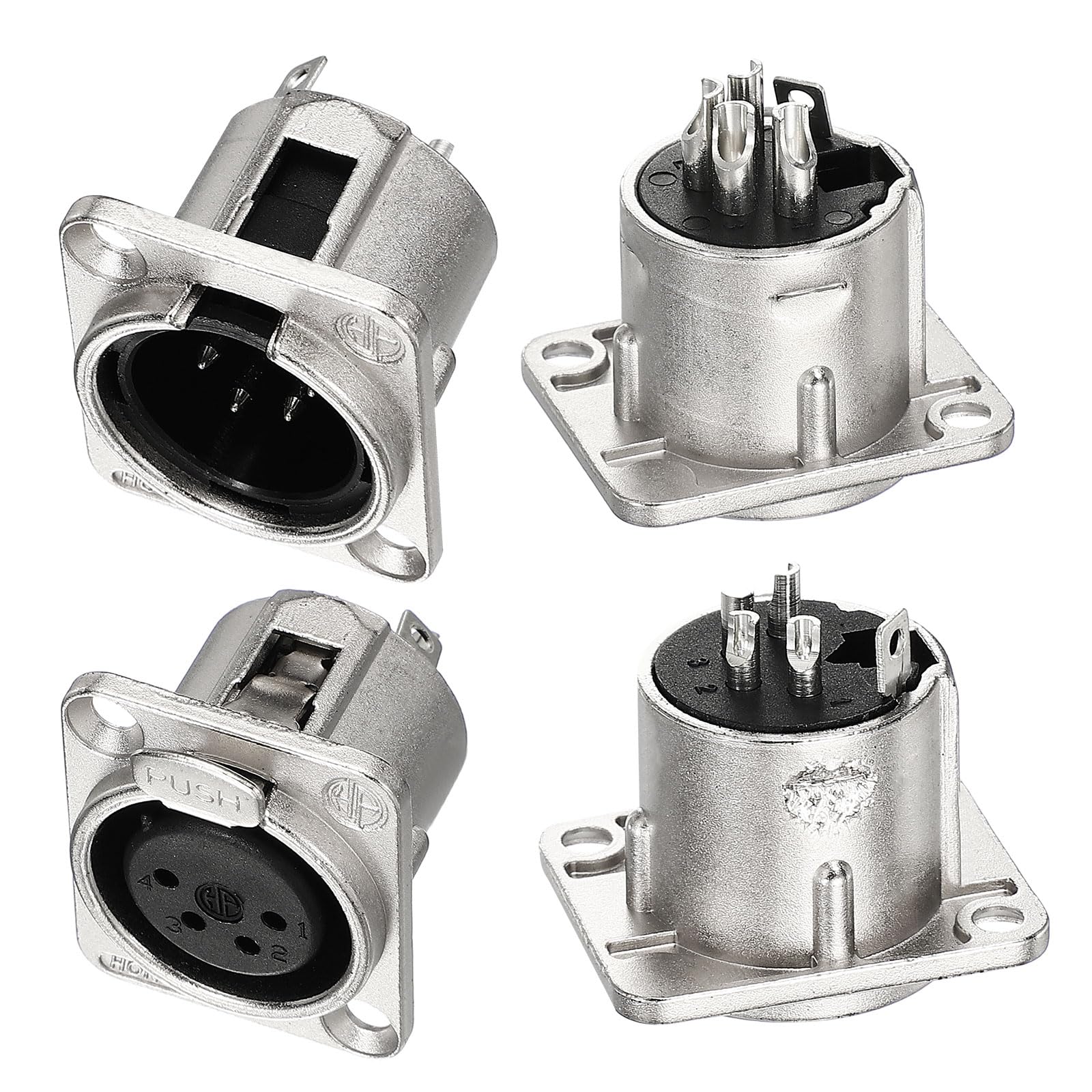 MECCANIXITY 4pcs 4 Pin XLR Male Female Jack Socket, Microphone Adapter Audio Panel Mount Connector Accessories for Mixer, Power Amplifier, Silver