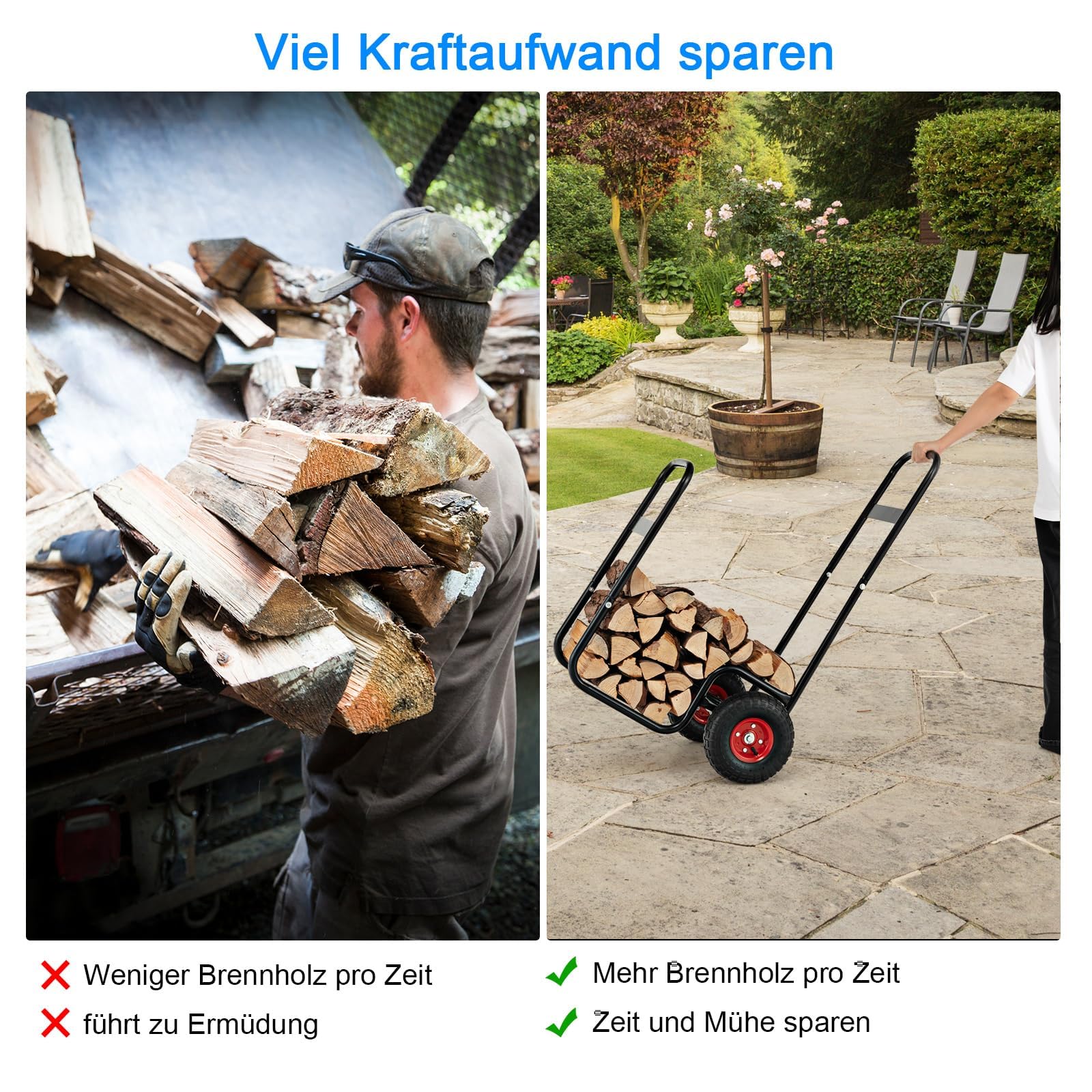 FANTASK Metalowy Wózek na Drewno Kominkowe Holzlager 100 kg, Czarna, Regał na Drewno Opałowe, Do Transportu i Przechowywania Drewna