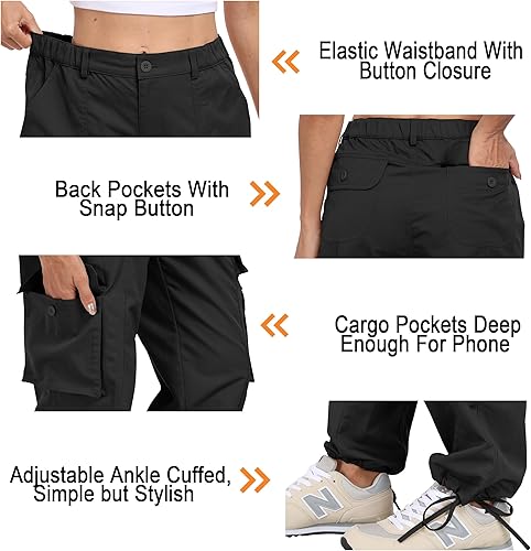 Miniatura 5 de Women's Cargo Work Pants Elastic Waist Straight Leg Casual Travel Hiking Pants Loose Cotton Military Pants 7 Pockets