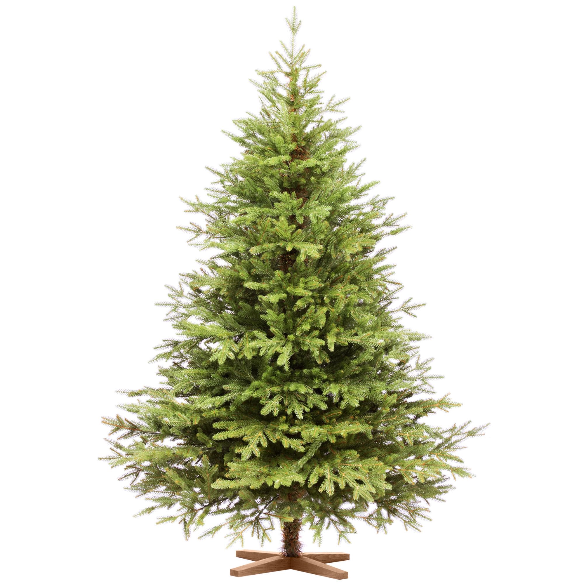 FAIRYTREES Albero di Natale 180 cm Nordman Esclusivo 100% PE | Elementi naturali realizzati ad iniezione| in UE | albero con supporto in legno di frassino fatto a mano