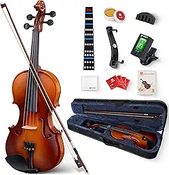 Vangoa Conjunto completo de violino 3/4 para crianças, pacote de violinos acústicos para iniciantes com madeira maciça lateral, estojo rígido para estudantes, crianças, adultos de 9 a 11 a 12 anos