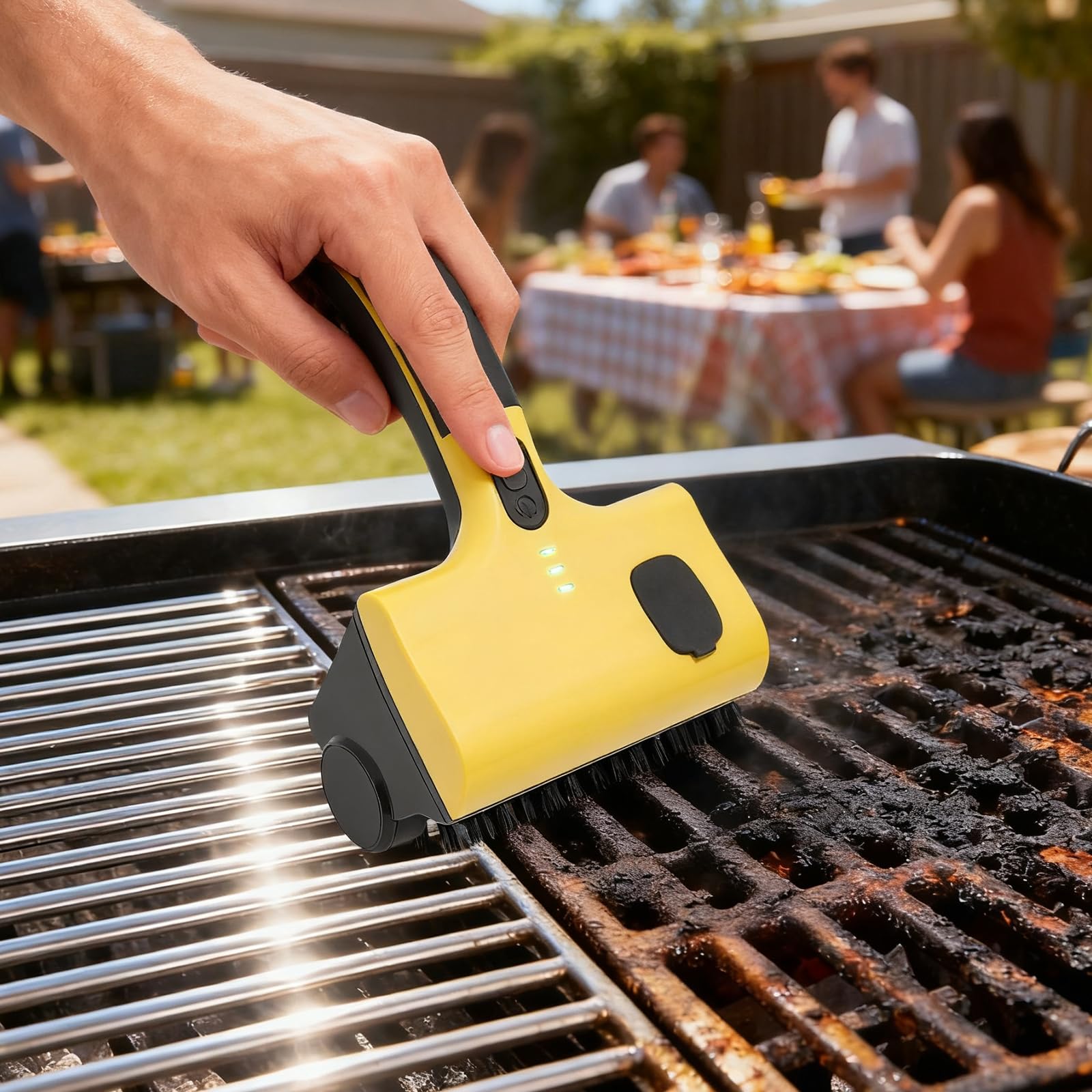 Spazzola per barbecue, spazzola elettrica a 2 velocità, con 2 testine rotanti a 360°, paraspruzzi, per bagni, vasche da bagno, cucina
