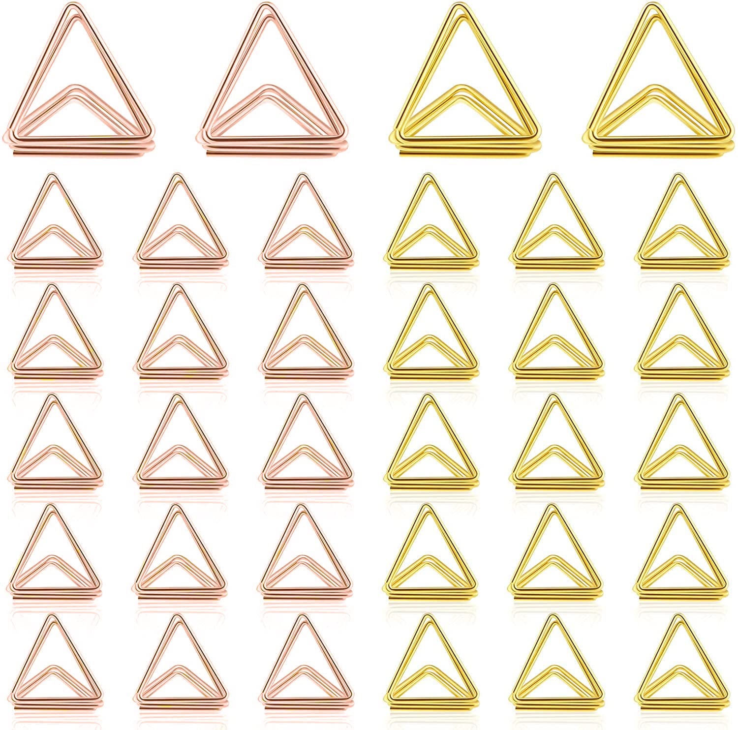 TuklyeAmzuia 24 Pieces Place Card Holder Wedding Table Number Holder Triangle Shape Table Card Holder Photo Picture Holder Stand Clip for Wedding Party Baby Shower(Gold + Rose Gold)