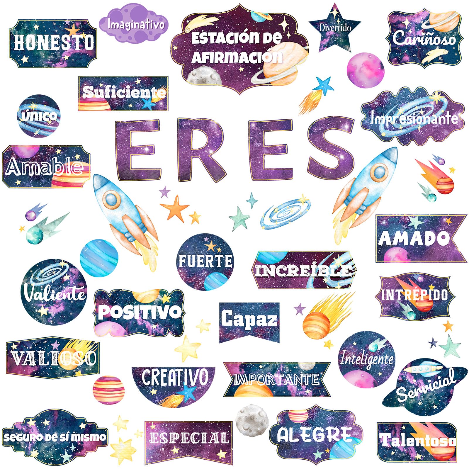 Mooliwe 45 Pcs Spanish Themed Classroom Decoration Spanish Words and Phrases Poster School Decor Cutouts Classroom Motivational Decor for Teacher