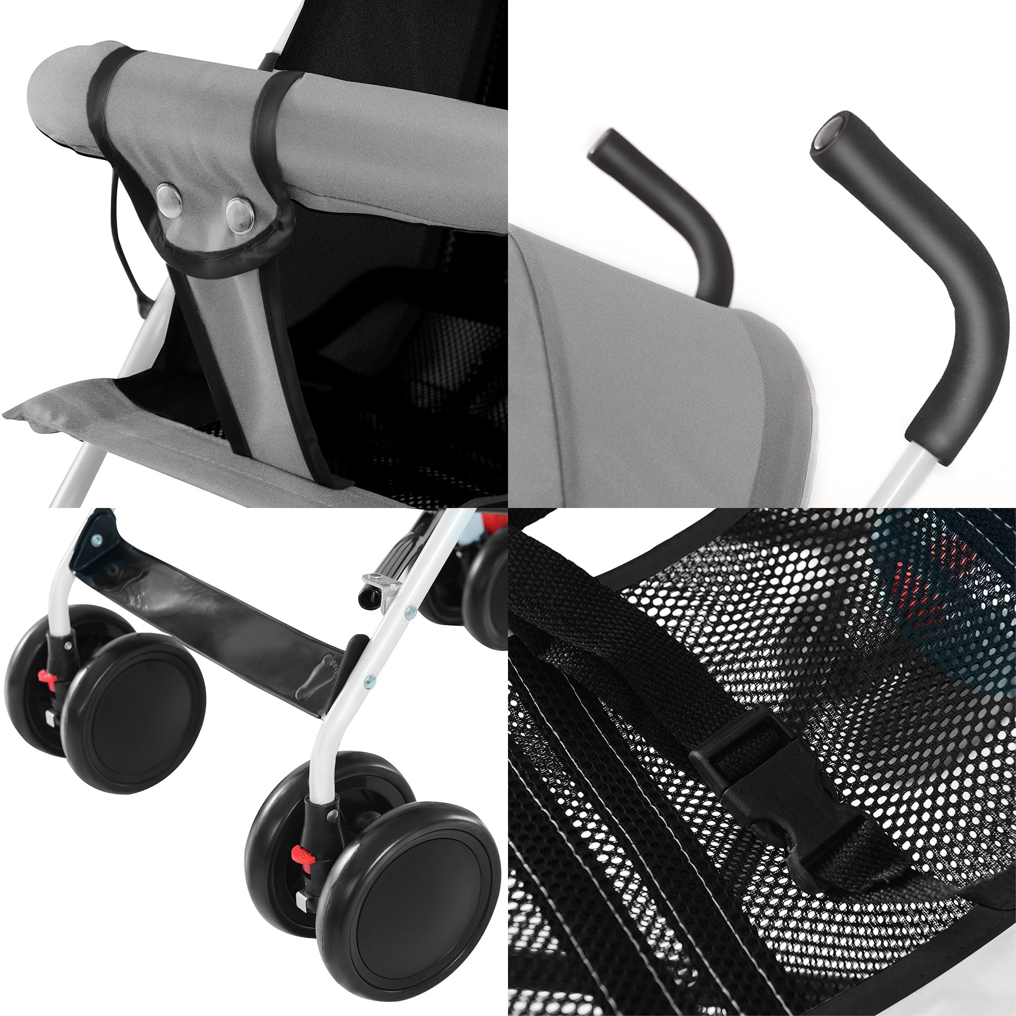 Passeggino a canna compatto e pieghevole con tappeto fresco Passeggino da viaggio pieghevole Passeggini compatto da 6 mesi a 4 anni, fino a 25 kg (grigio)