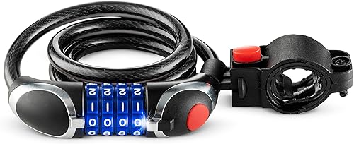 Bikes on Hikes - Cable de bloqueo de bicicleta, cadena de bicicleta, luz LED, cable de bicicleta básico autoenrollable, combinación reiniciable,