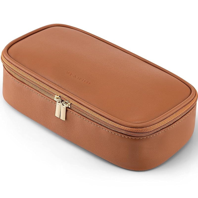 Necessaire de maquiagem para viagem VLANDO marrom com compartimento para pincéis