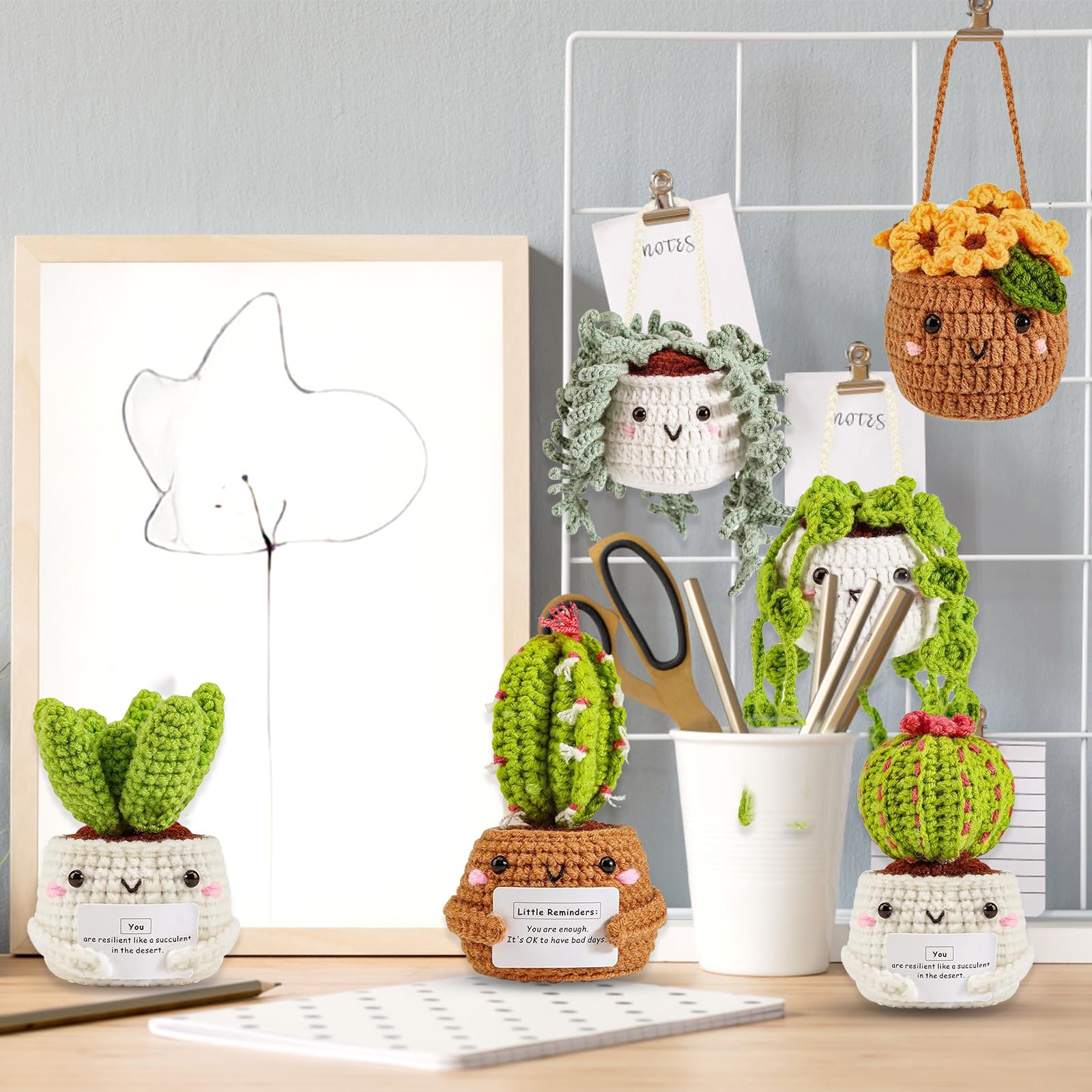 Set 3 Scatole Decorative A Forma Di Cactus Con Base – Design All'uncinetto, Portagioie E Organizer Da Scrivania, Mini Vasi Con Vassoio
