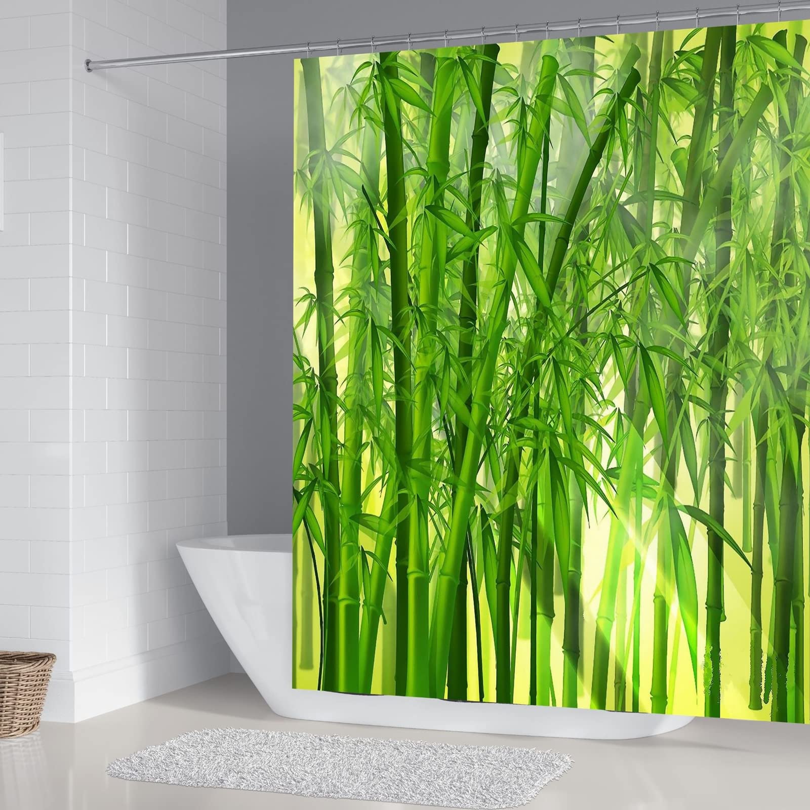 Tenda da doccia impermeabile, antimuffa, in poliestere, 180 x 200 cm, verde, in tessuto di bambù, 180 x 200 cm