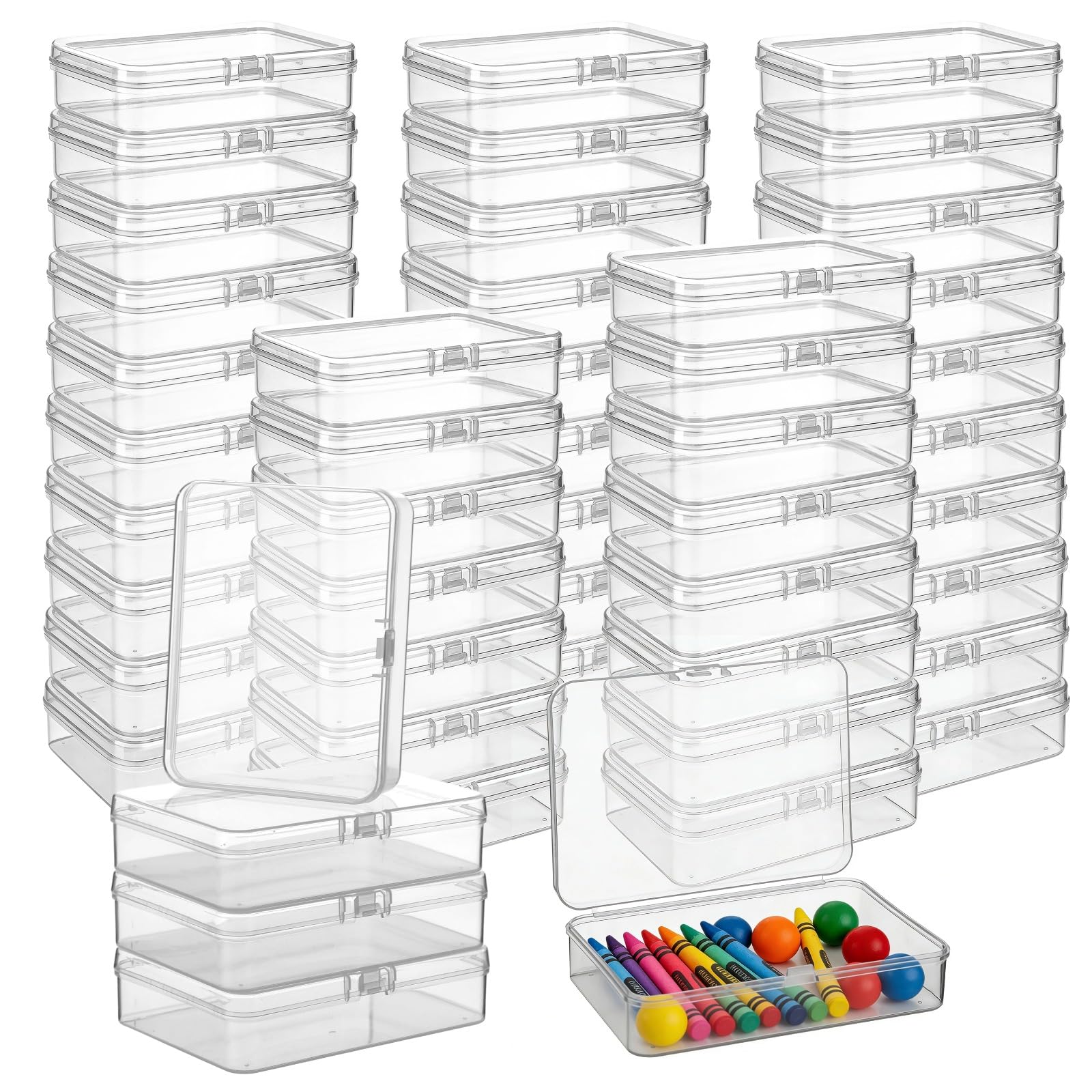 Skdqiee 50 Pcs Clear Rectangular Storage Boxes, PP Plastic Stackable Organizer, 4.53 x 3.35 x 1.10 in Multi-Purpose Containers for Jewelry Beads, Small Craft Items, Art Supplies