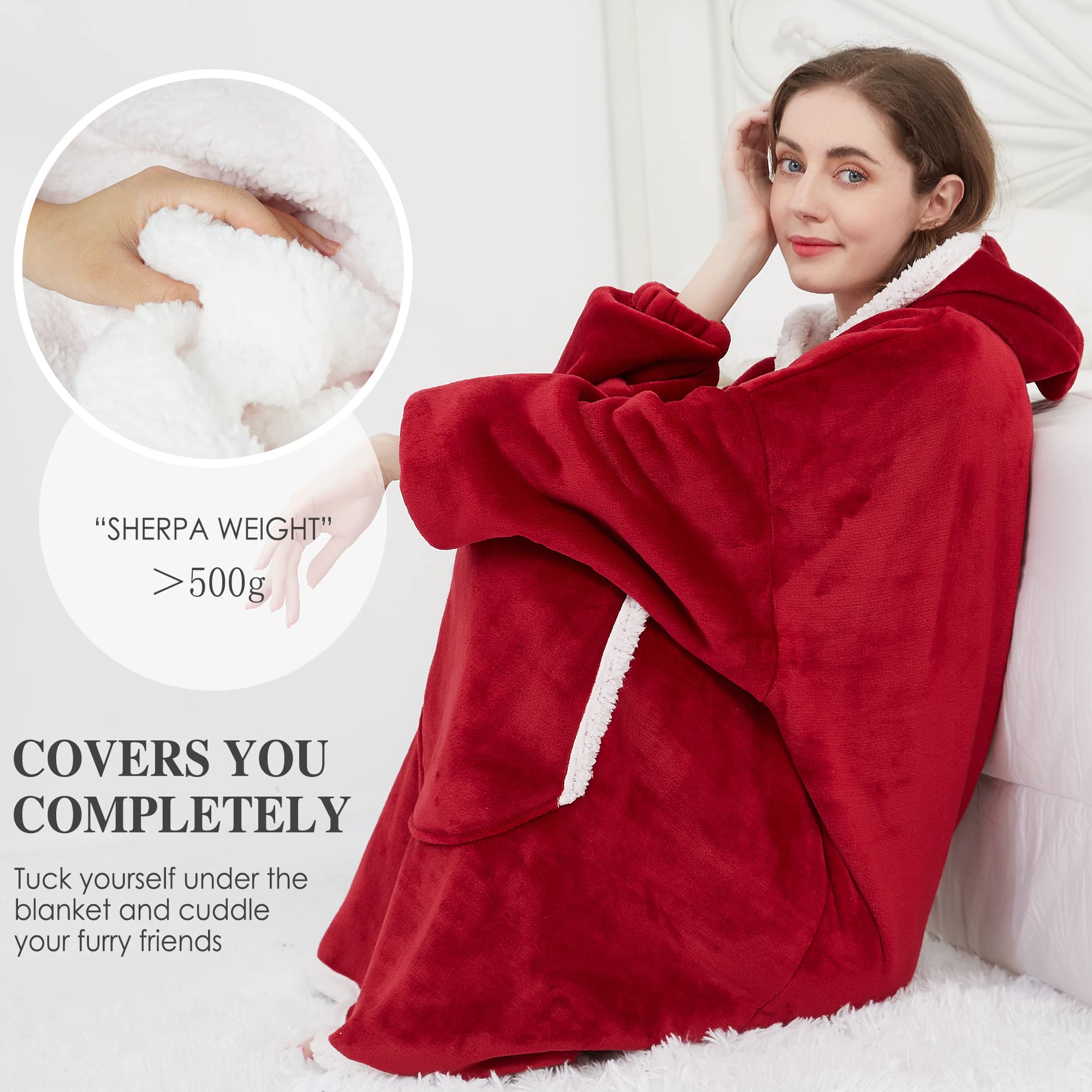 Viviland - Felpa con cappuccio sherpa, morbida, calda, con grande tasca anteriore, per guardare la TV, coperta per adulti