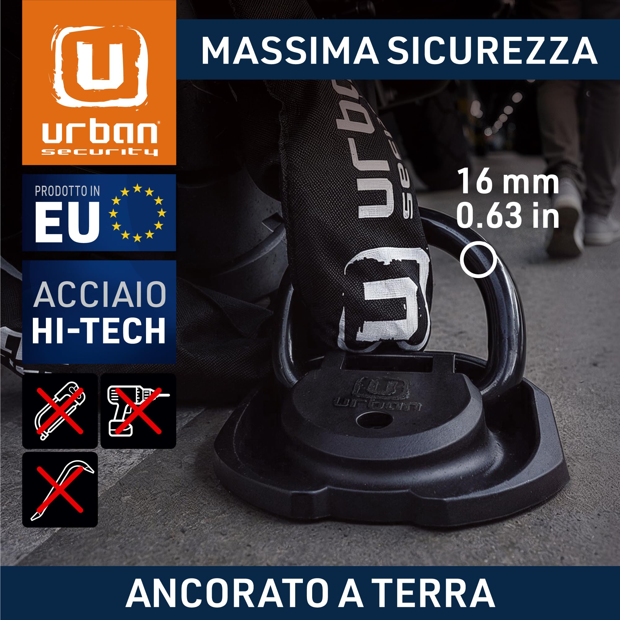 URBAN UR56 Ancoraggio Sicurezza Pavimento/Parete, Anello Più Spesso ø16 Inclinabile Acciaio Resistente, Viti Fissaggio, Tappi Espansione, Antifurto Garage Moto Parcheggio, Bicicletta Blocco Ancora