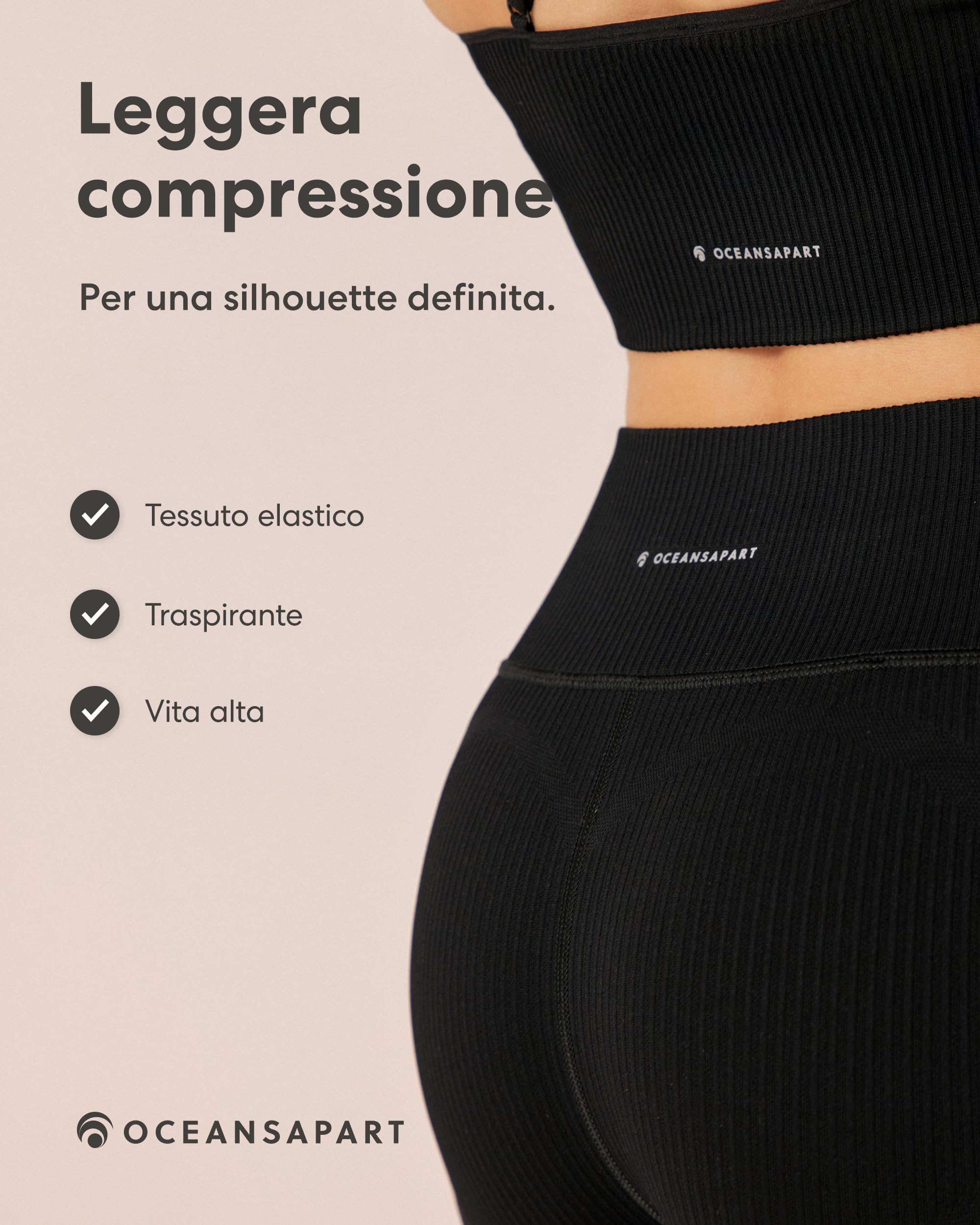 OCEANSAPART Maya Pant Leggings sportivi da donna a costine – Squadproof & Opachi leggings a vita alta, leggings modellanti – Pantaloni sportivi traspiranti da donna – Gym, Yoga & Uso quotidiano XS