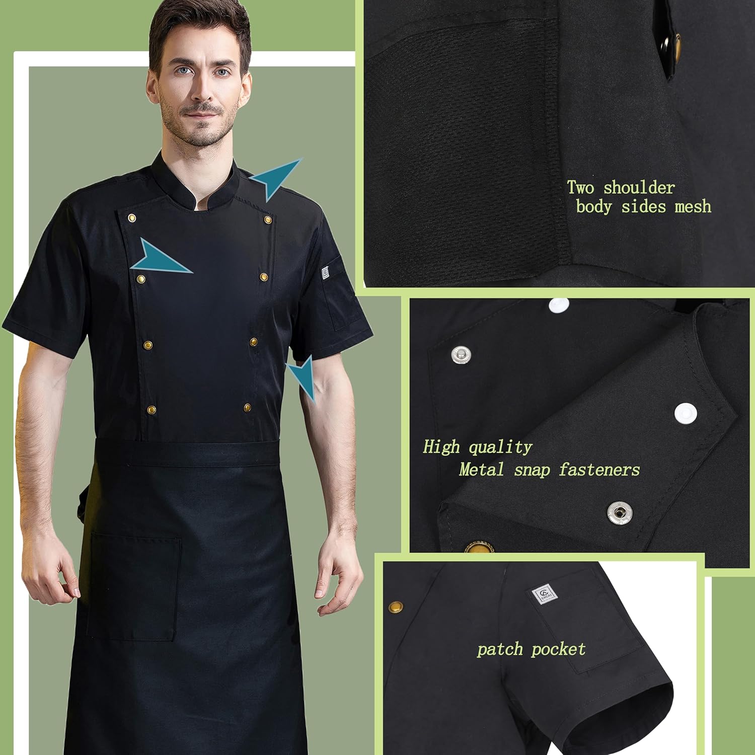 Unisex Chef Coat Metal Buckles Chef Jacket Double-breasted Short Sleeve Chef Shirt Convenient for Working Chef Uniform - Image 5