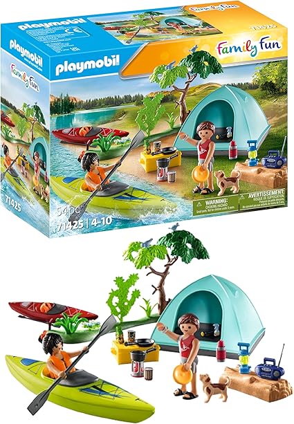 PLAYMOBIL Family Fun 71425 Avventura in Canoa, Camping, Divertente Avventura all'aperto in Campeggio, Canoa e falò, Una Vacanza condivisa nella Natura, Giocattolo per Bambini dai 4 Anni in su