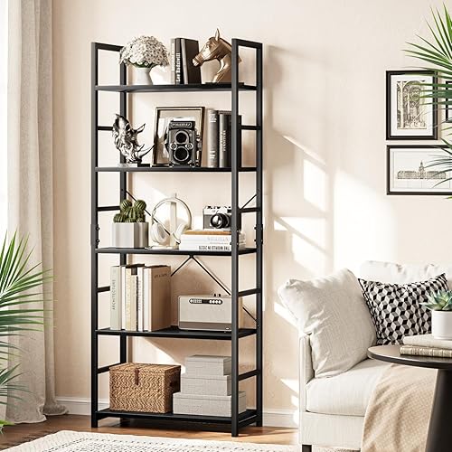 Miniatura 2 de OTK Estantería de 5 niveles, estantería alta, organizador de almacenamiento de estante de oficina, estante moderno para sala de estar, dormitorio y