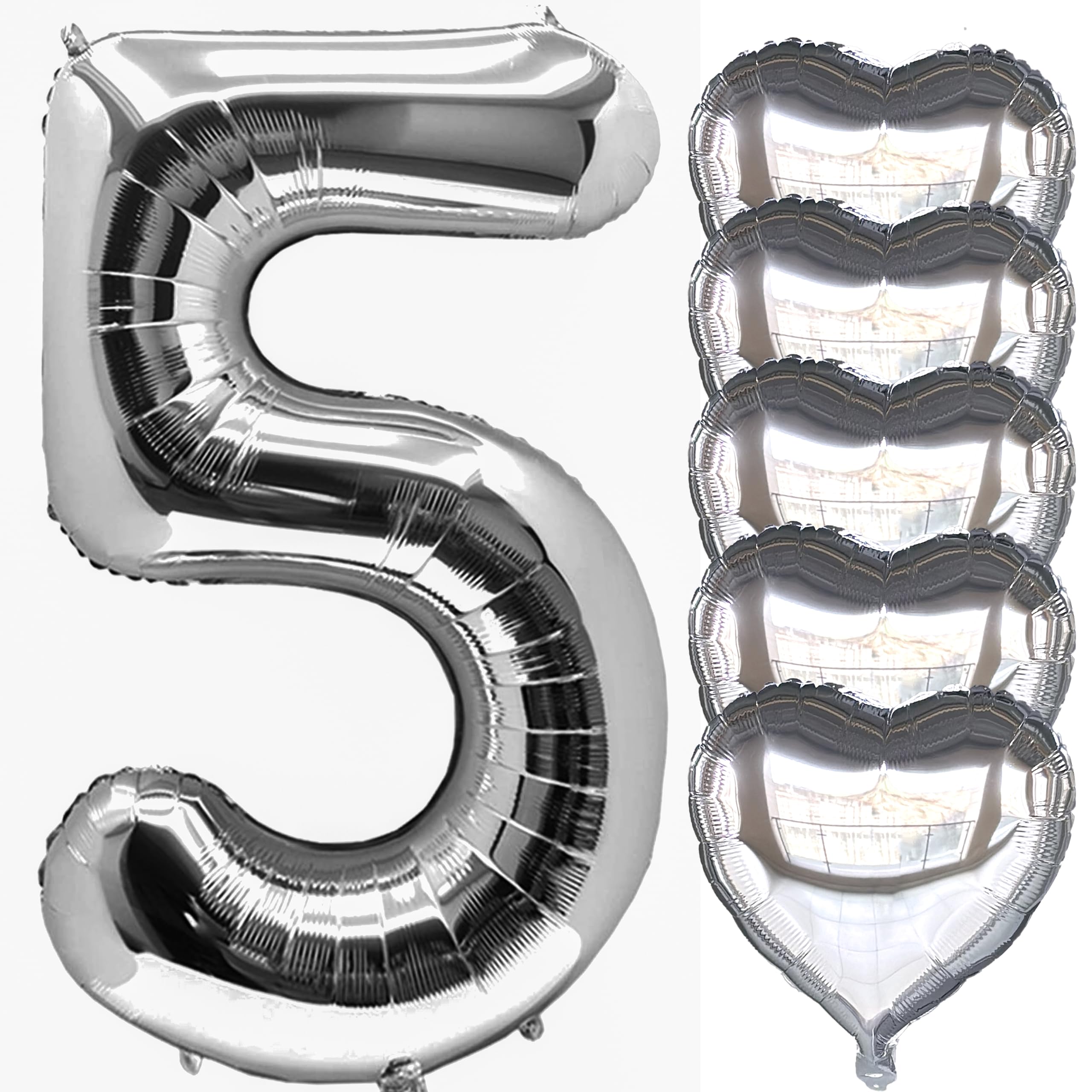 Amazon | CYTTOKL 数字5バルーン 40インチ シルバー 特大 大きなホイル